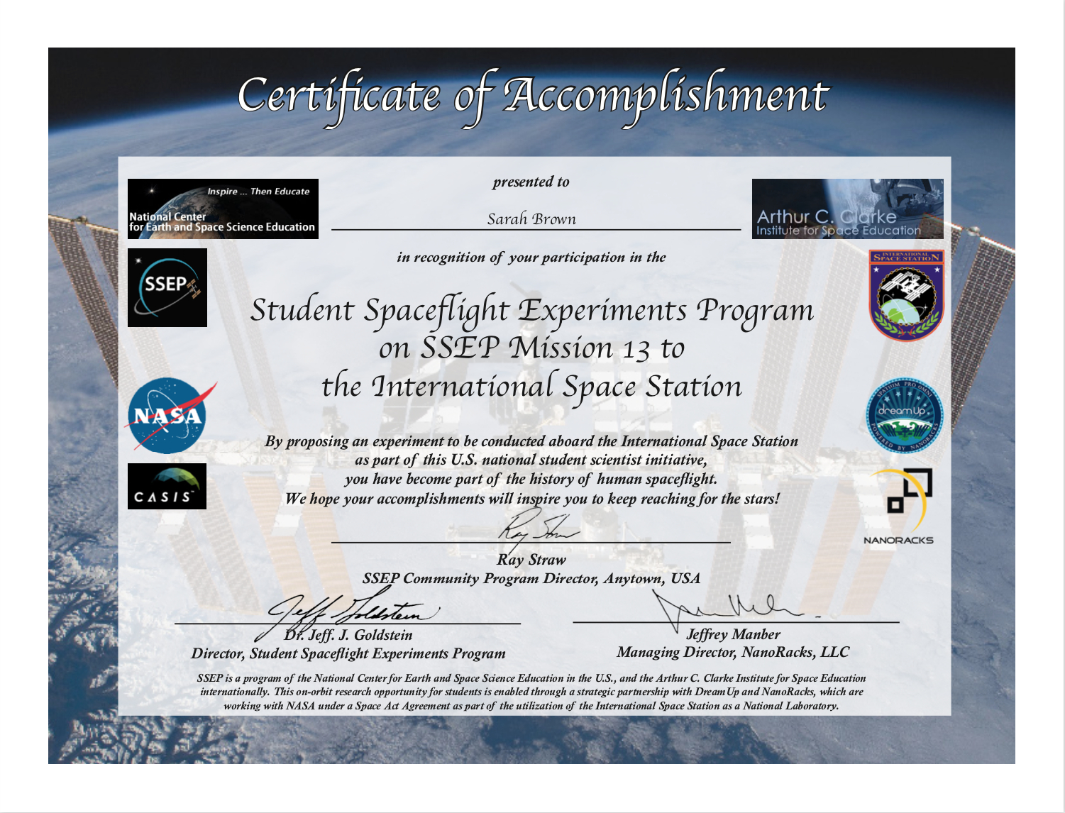 Ssep Mission 13 To Iss Student Certificates Of For Conference Participation Certificate Template