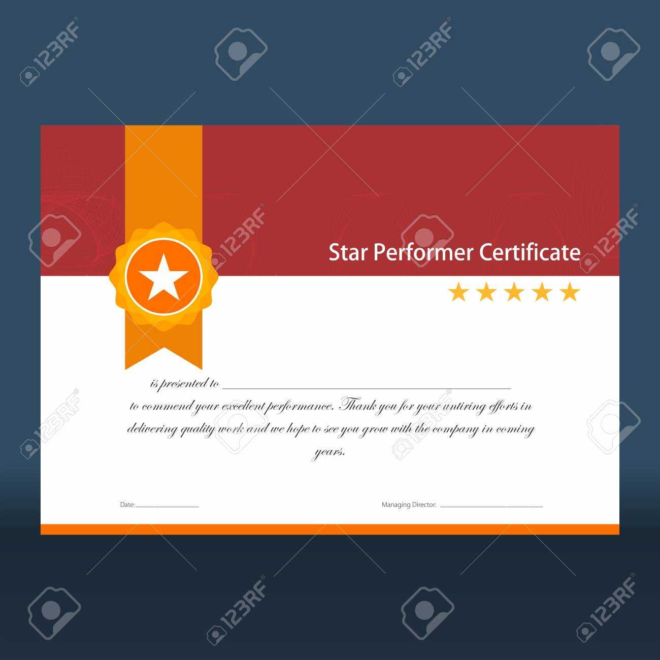 Star Performer Certificate With Red Top Half And Golden Ribbon.. Regarding Star Performer Certificate Templates