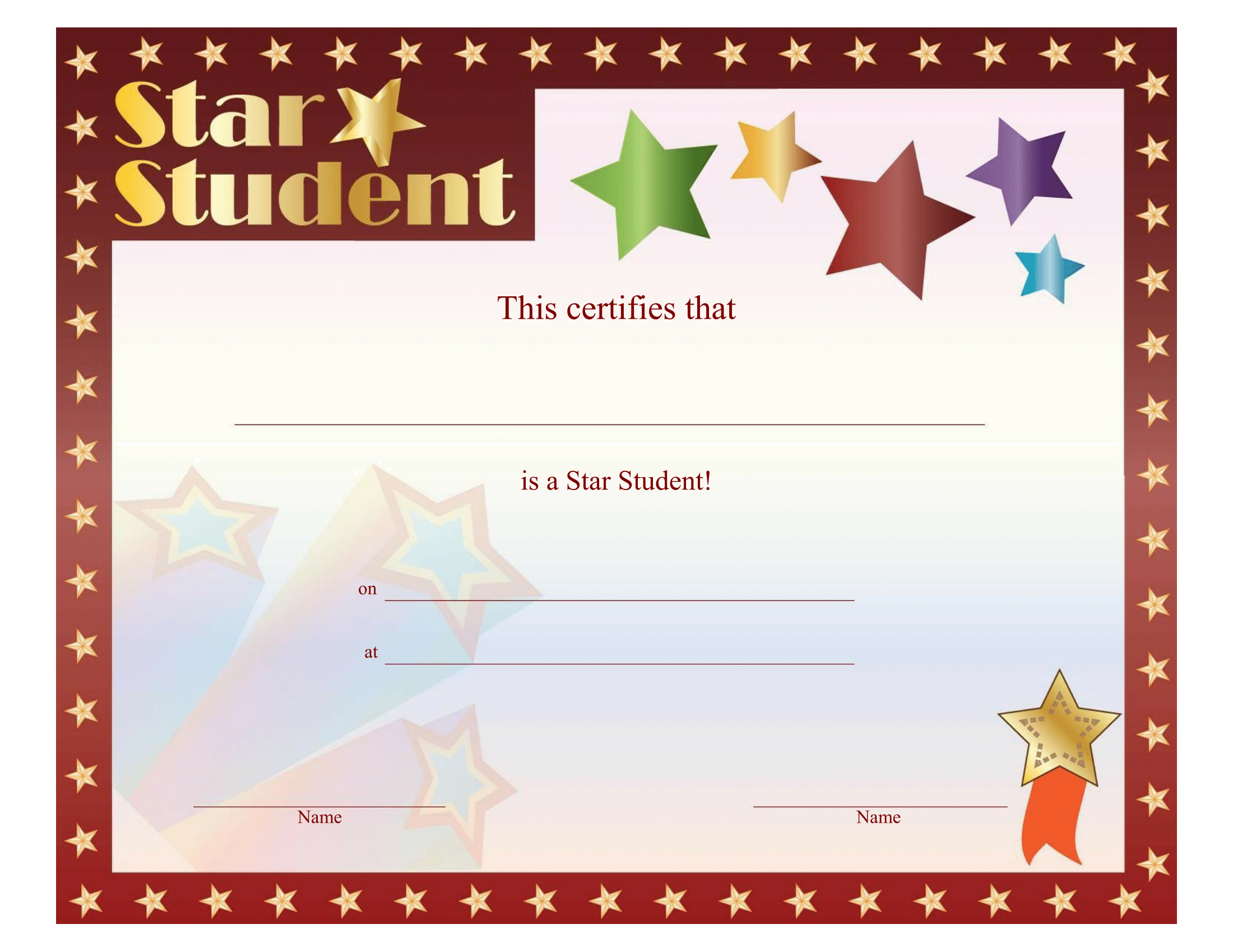 Star Student Certificate – Free Printable Download For Star Certificate Templates Free