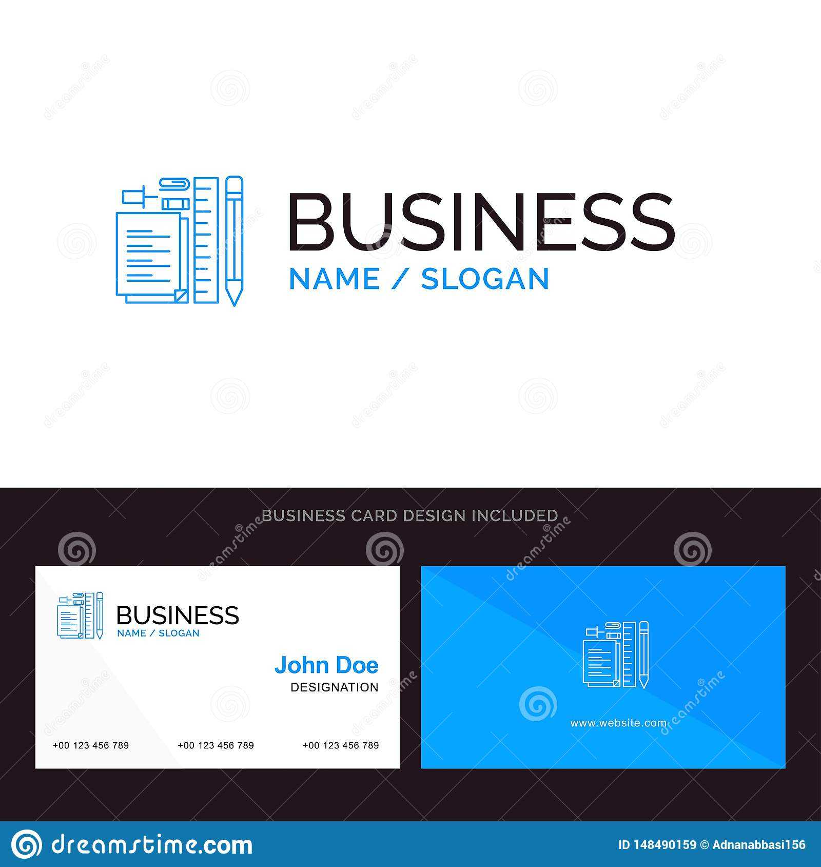 Stationary, Pencil, Pen, Notepad, Pin Blue Business Logo And Intended For Push Card Template