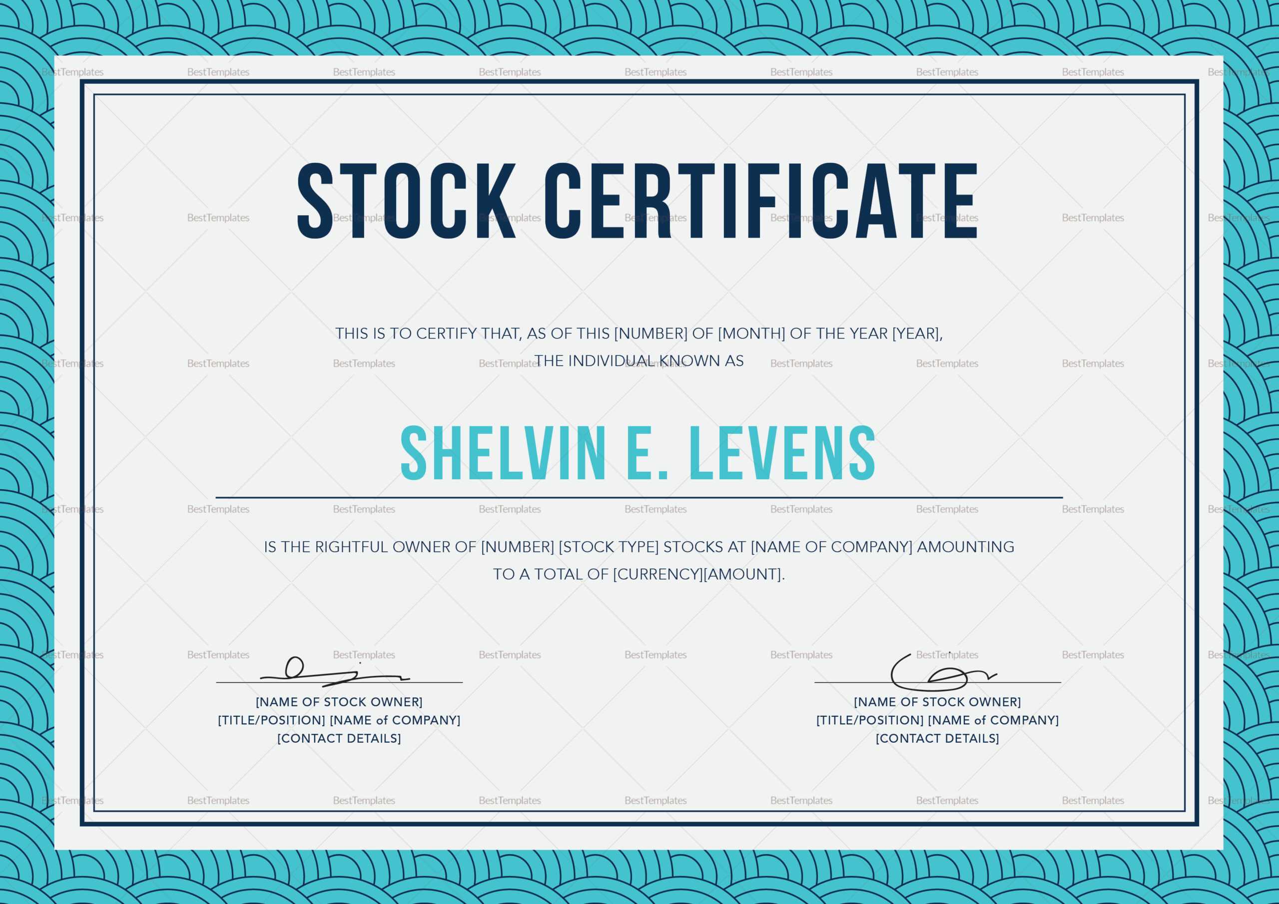 Stock Certificate Template For Ownership Certificate Template