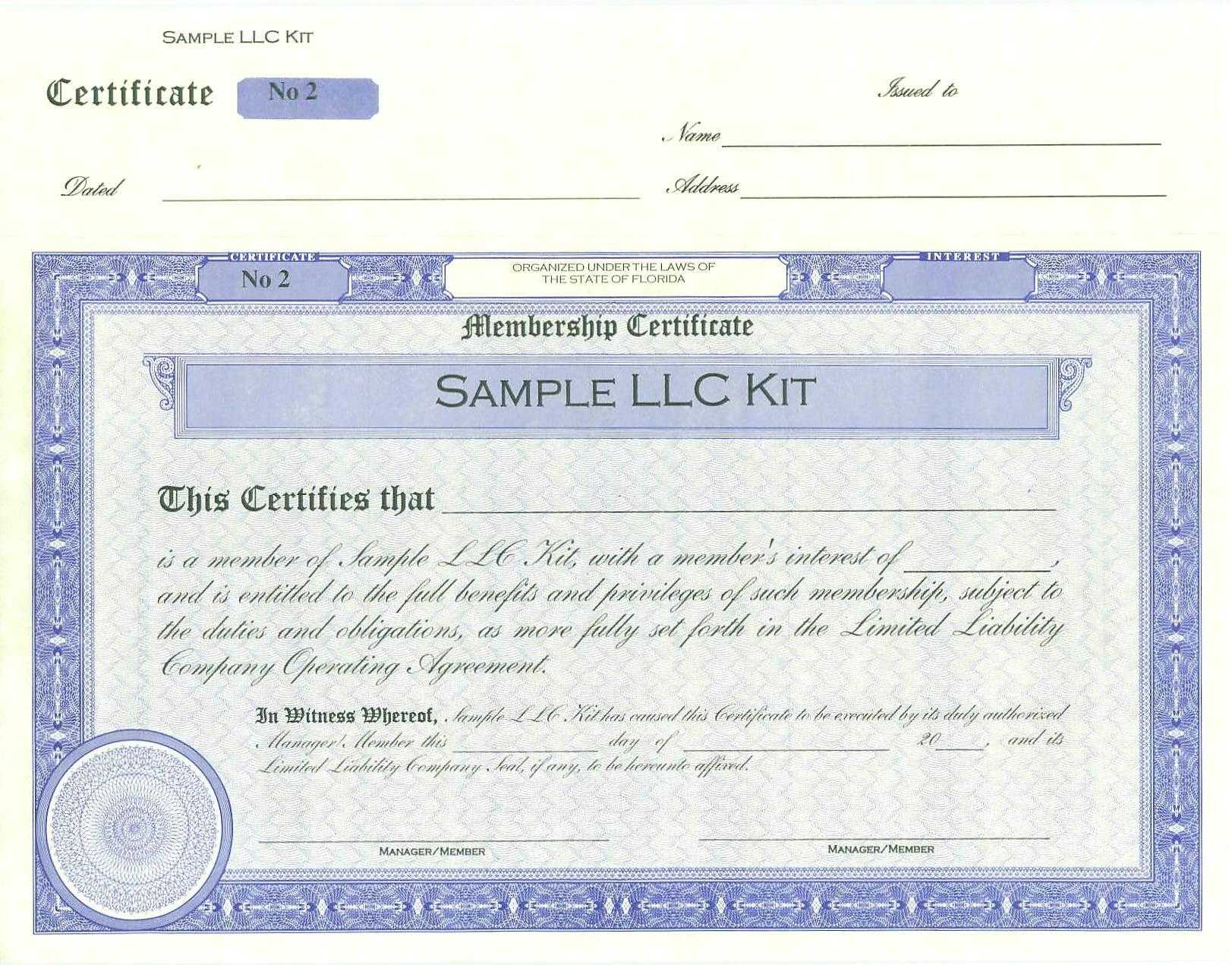 Stock Certificates Order Form | Florida | Your Capital With Llc Membership Certificate Template