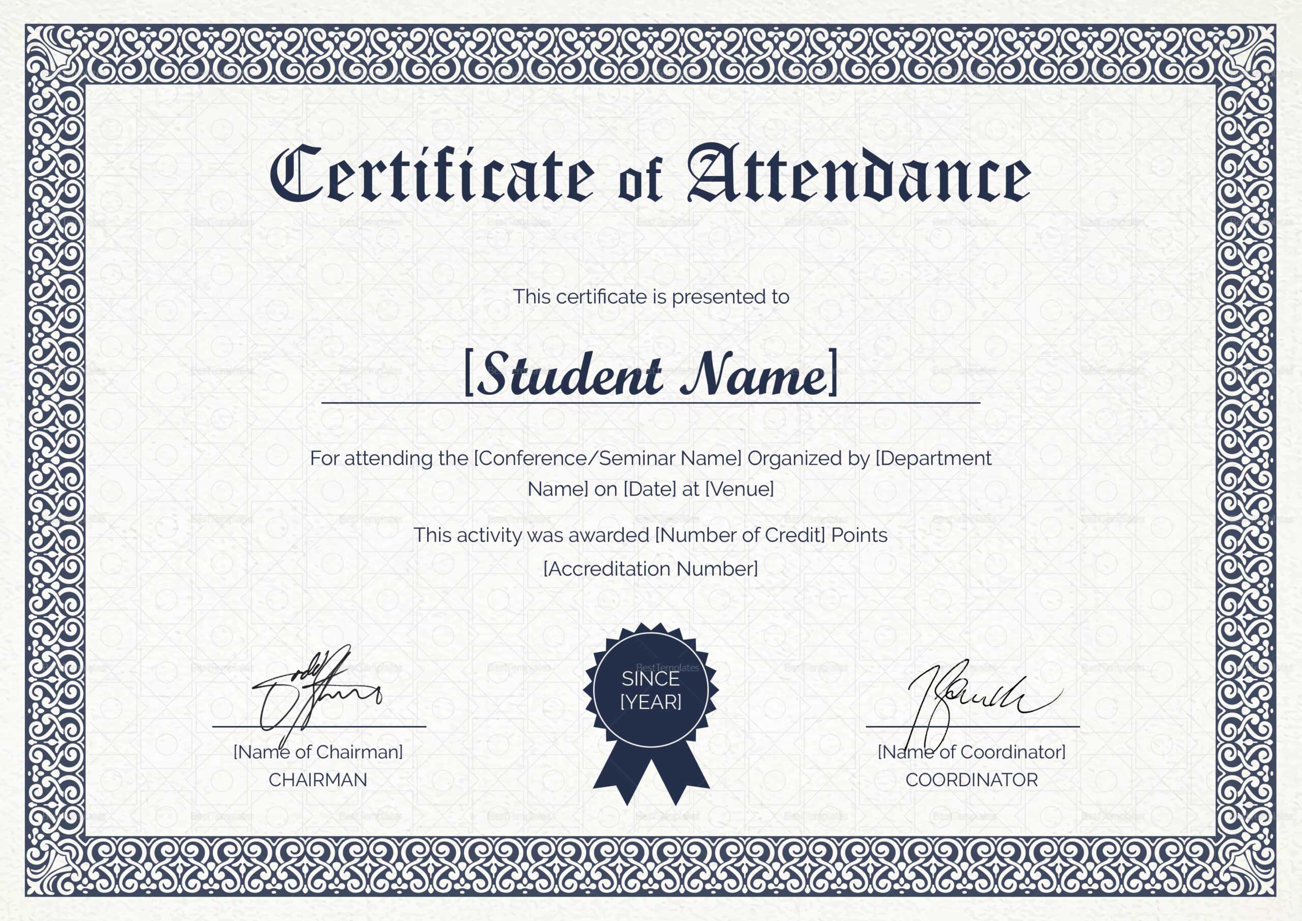 Students Attendance Certificate Template With Conference Certificate Of Attendance Template