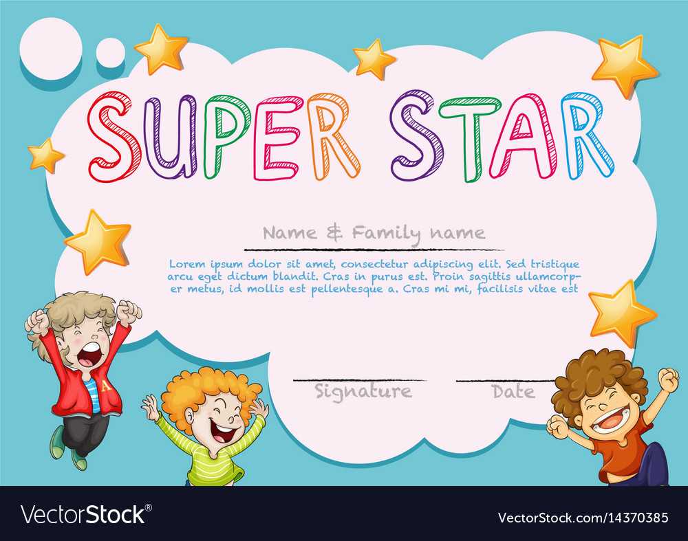 Super Star Award Template With Kids In Background Throughout Star Of The Week Certificate Template