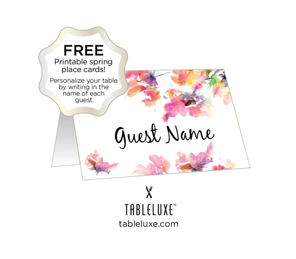 Tableluxe Printable Spring Place Cards Inside Free Place Card Templates Download