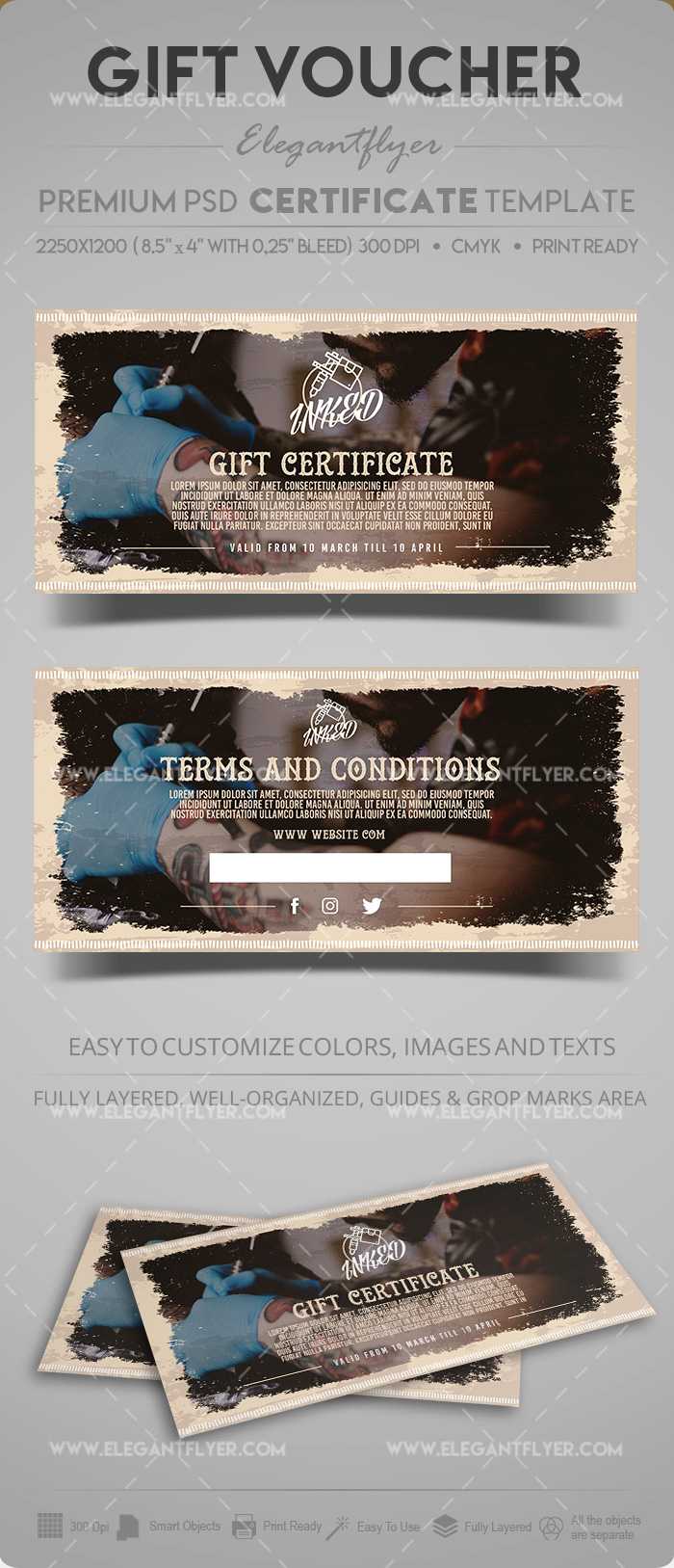 Tattoo Salon – Gift Certificate Template In Psd Inside Tattoo Gift Certificate Template