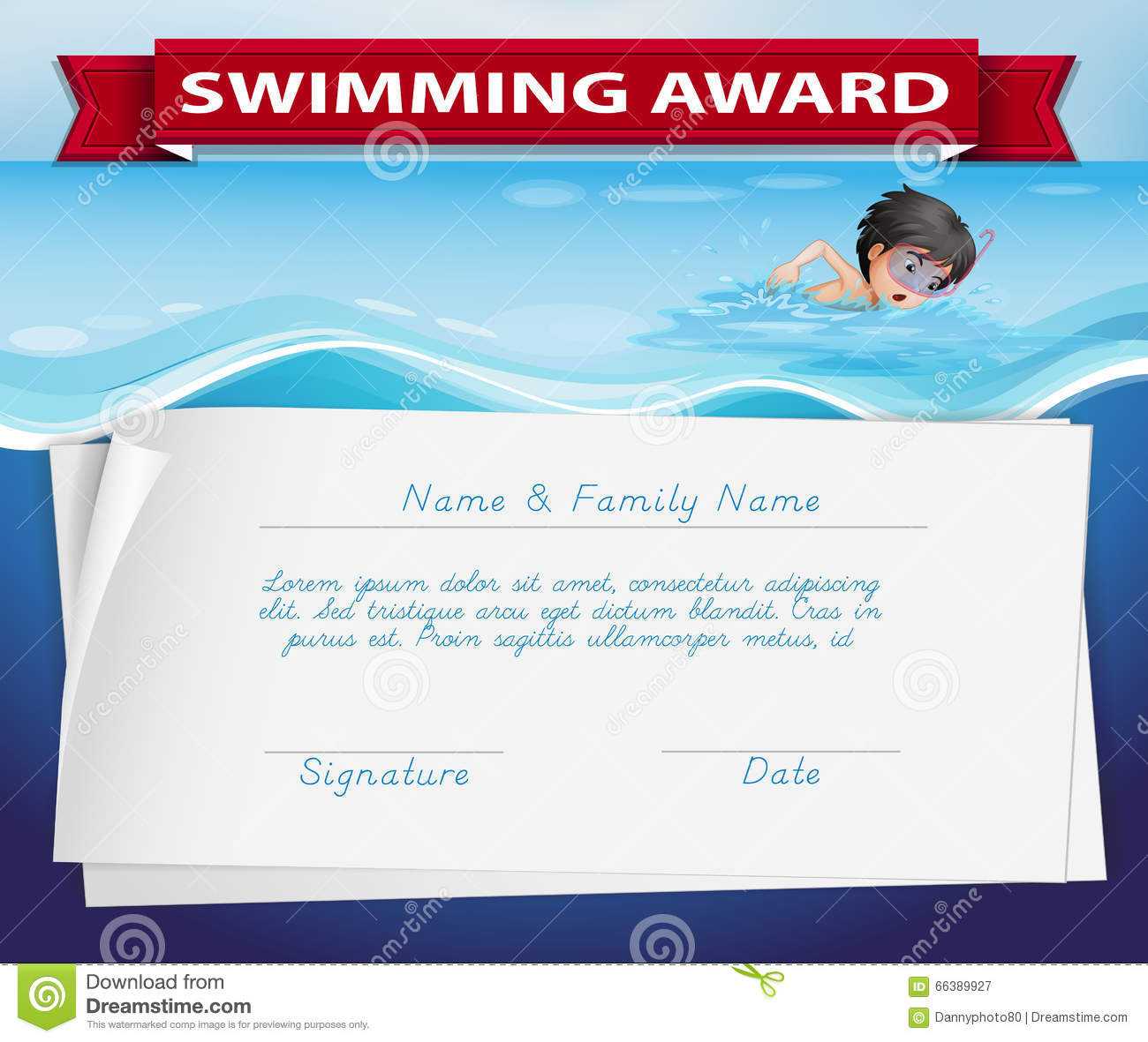 Template Certificate Swimming Award Stock Illustrations – 18 Throughout Free Swimming Certificate Templates