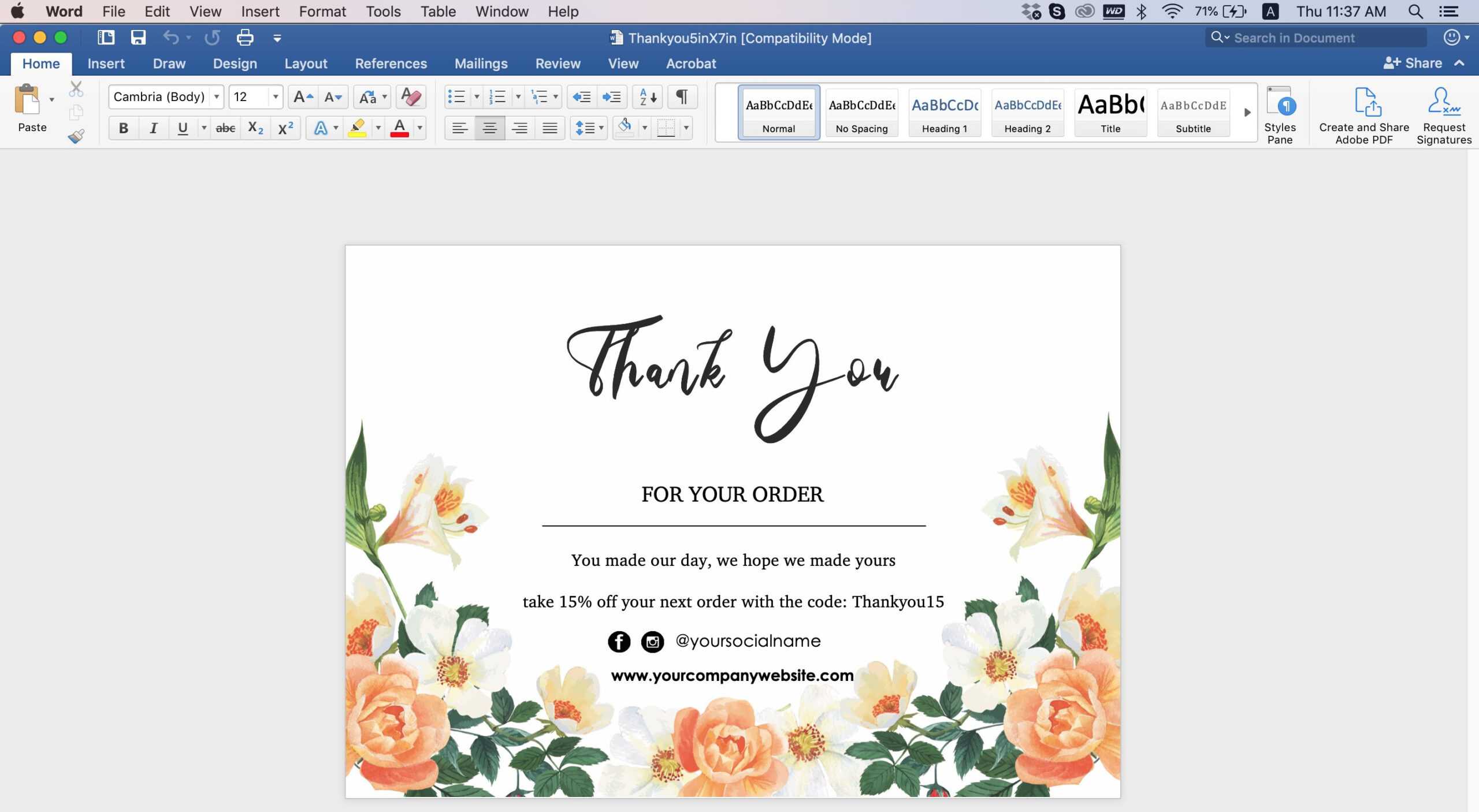 Thank You Card Id08 Inside Thank You Card Template Word