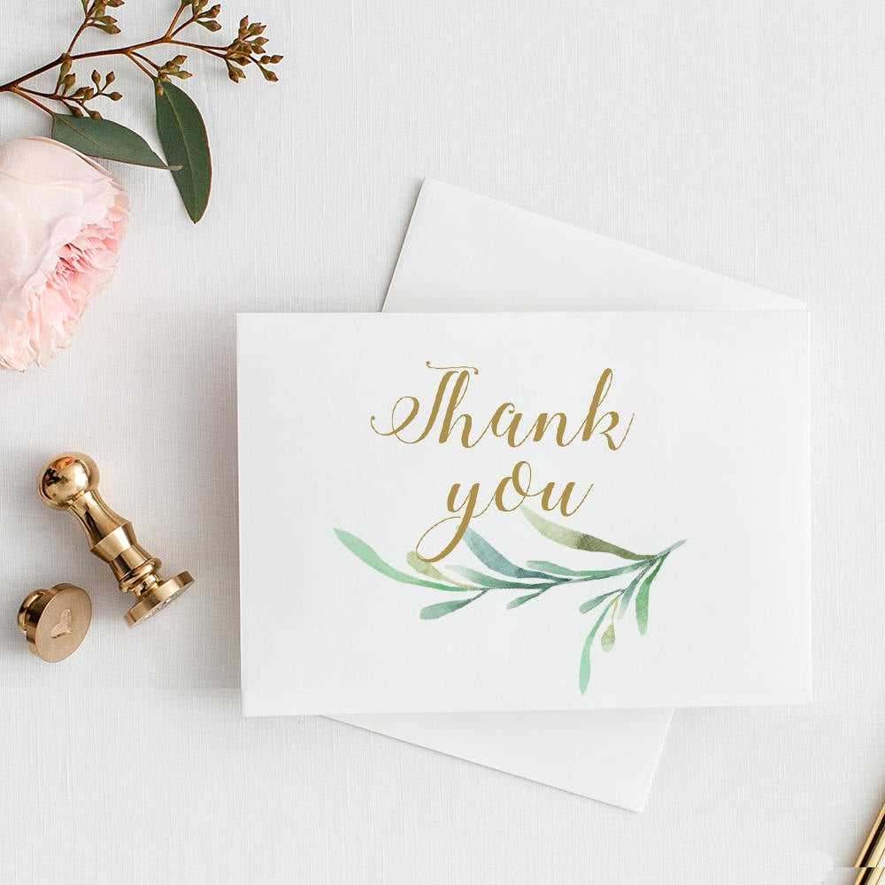 Thank You Card With Greenery. 3.5X5 Folded Size, 4 Bar Size For Thank You Card Template Word