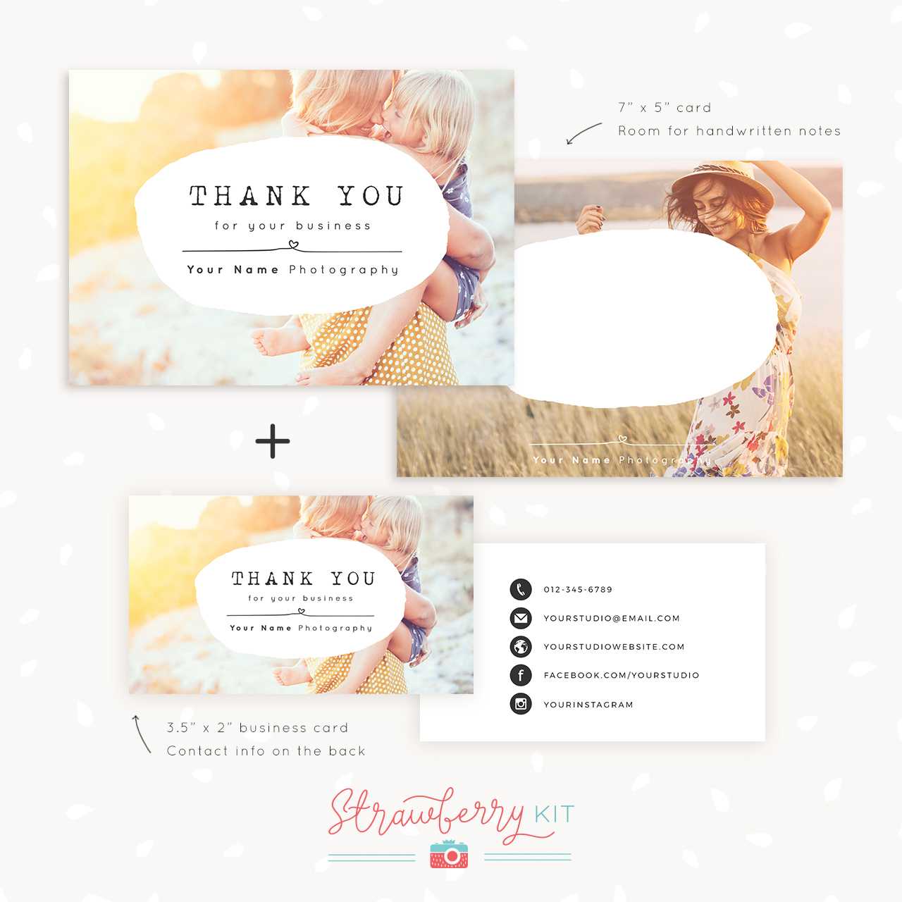 Thank You Note Card For Business | Set Of Two – Strawberry Kit Regarding Thank You Note Cards Template