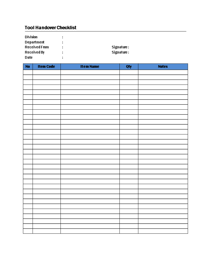 Tool Handover Checklist | Templates At Allbusinesstemplates Within Handover Certificate Template