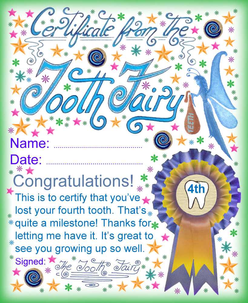 Tooth Fairy Certificate: Award For Losing Your Fourth Tooth Within Free Tooth Fairy Certificate Template