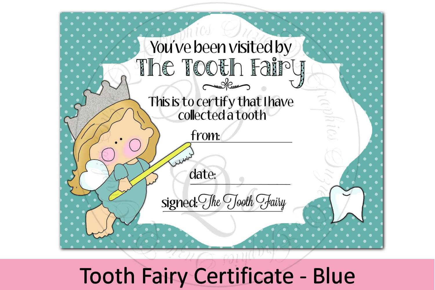 Tooth Fairy Certificate – Blue, 5 X 7 Inches With Regard To Tooth Fairy Certificate Template Free