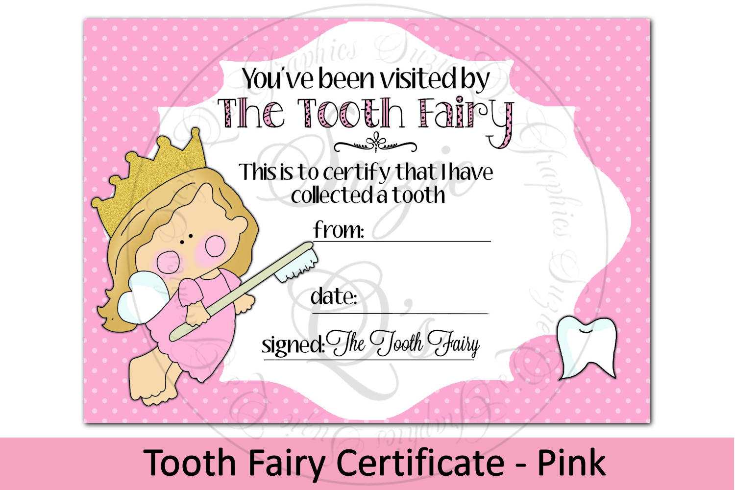 Tooth Fairy Certificate – Pink, 5 X 7 Inches Inside Tooth Fairy Certificate Template Free