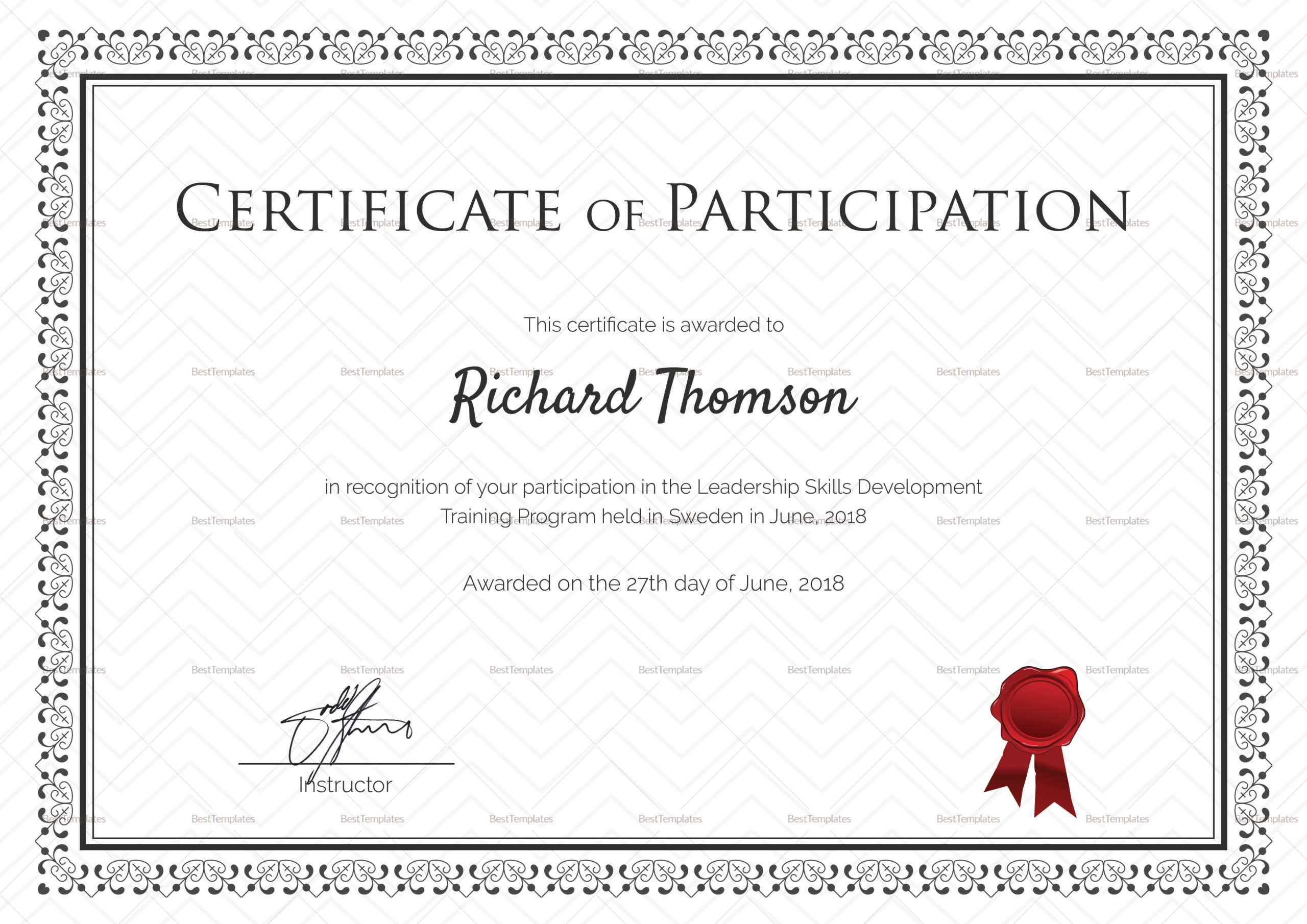 Training Participation Certificate Template – Beyti Within Certificate Of Participation Word Template