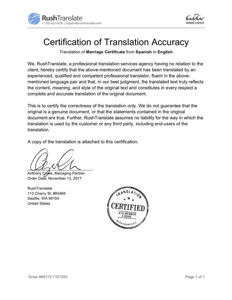 Translation Services In Marriage Certificate Translation Template