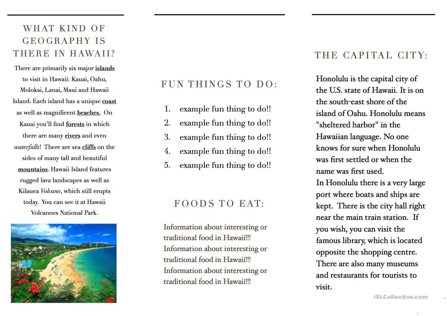 Travel Brochure Template And Example Brochure – English Esl Pertaining To Travel Brochure Template For Students