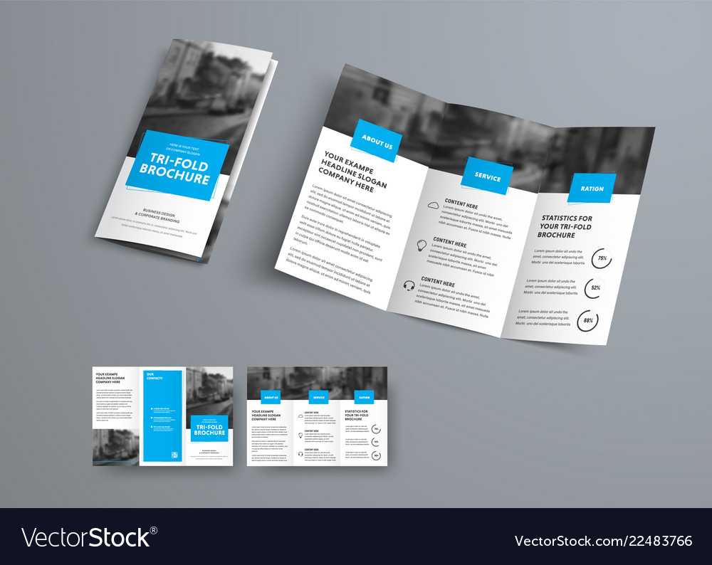 Tri Fold Brochure Template With Blue Rectangular With Brochure Folding Templates