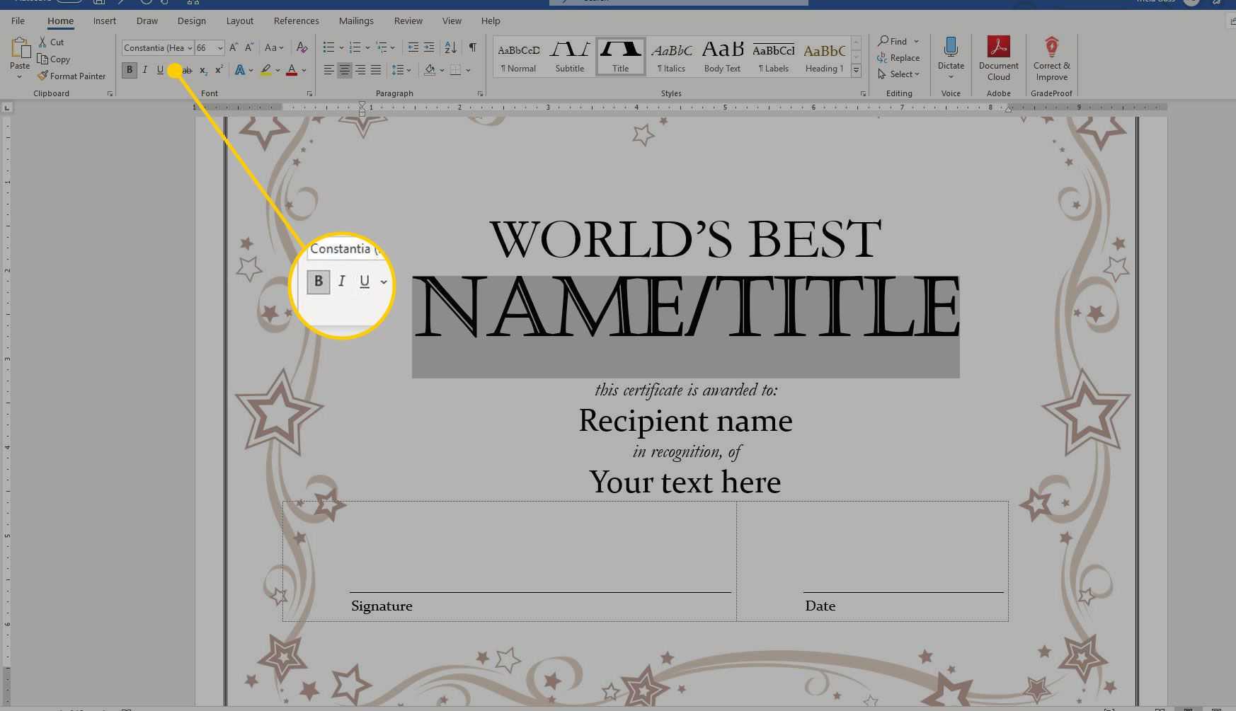 Using A Certificate Template In Microsoft Word Inside This Entitles The Bearer To Template Certificate