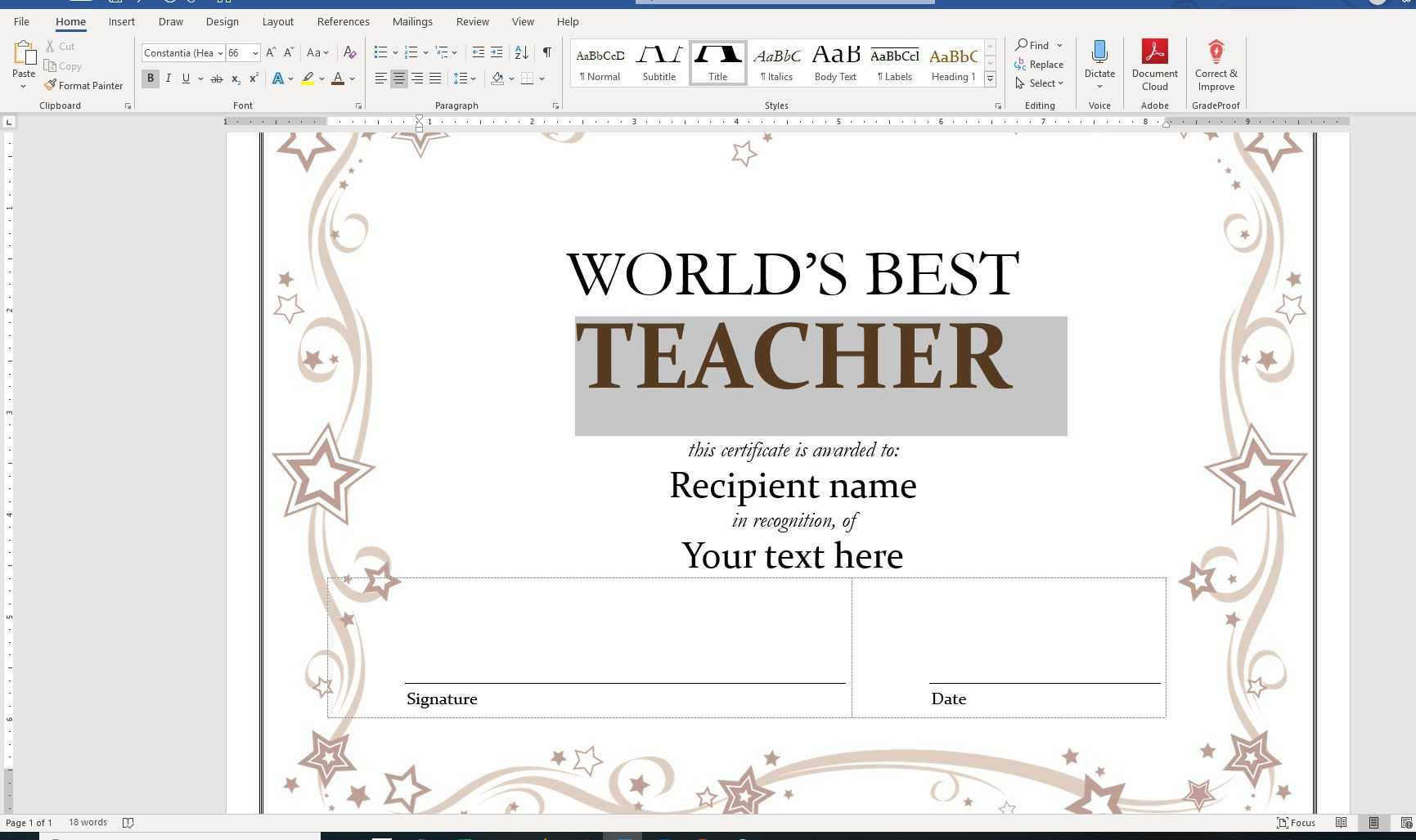 Using A Certificate Template In Microsoft Word With Word 2013 Certificate Template