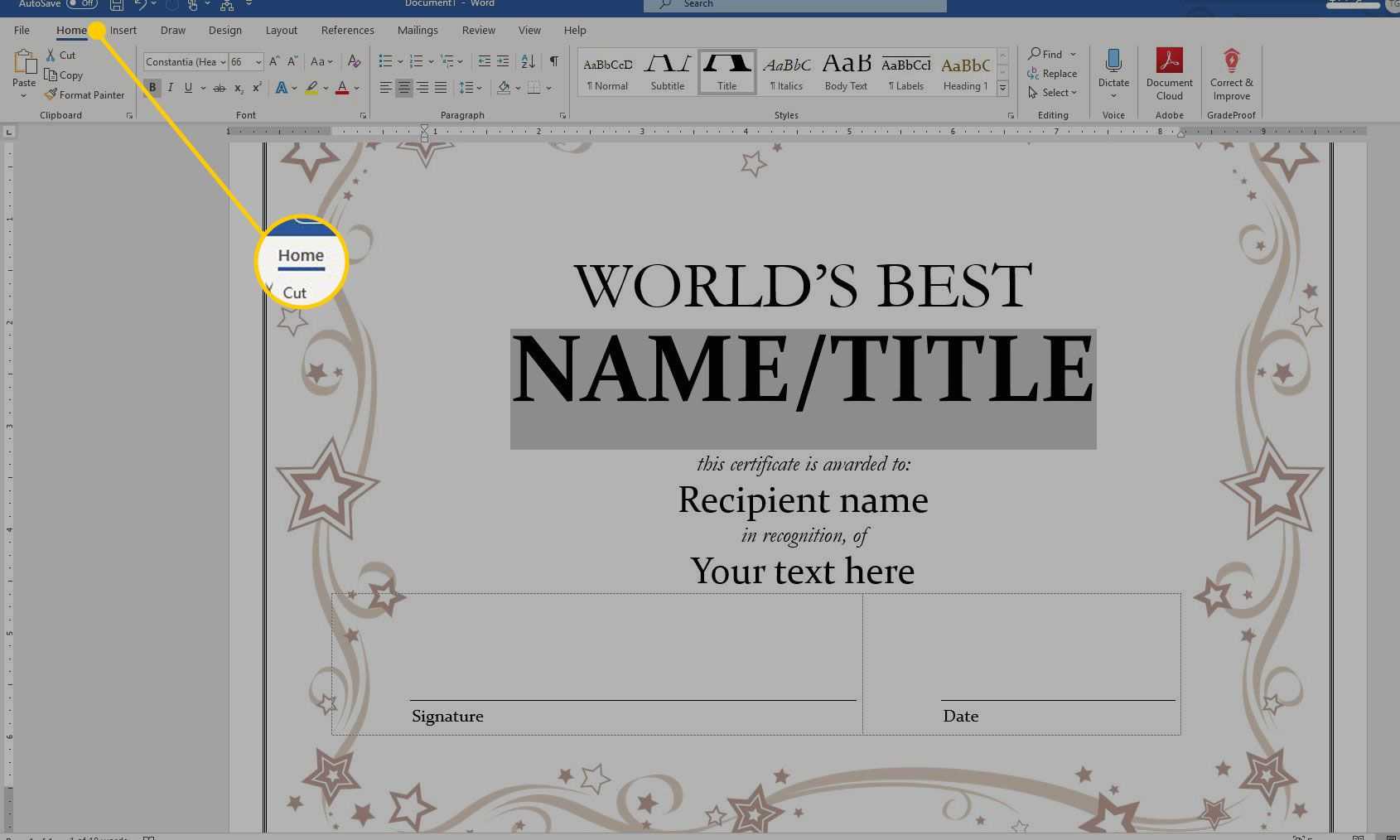 Using A Certificate Template In Microsoft Word Within Word 2013 Certificate Template
