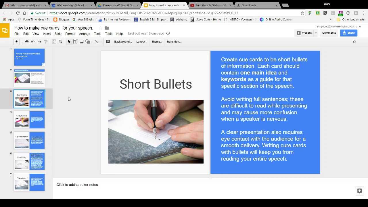 Using Google Slides To Make Cue Cards For Your Speech Intended For Queue Cards Template