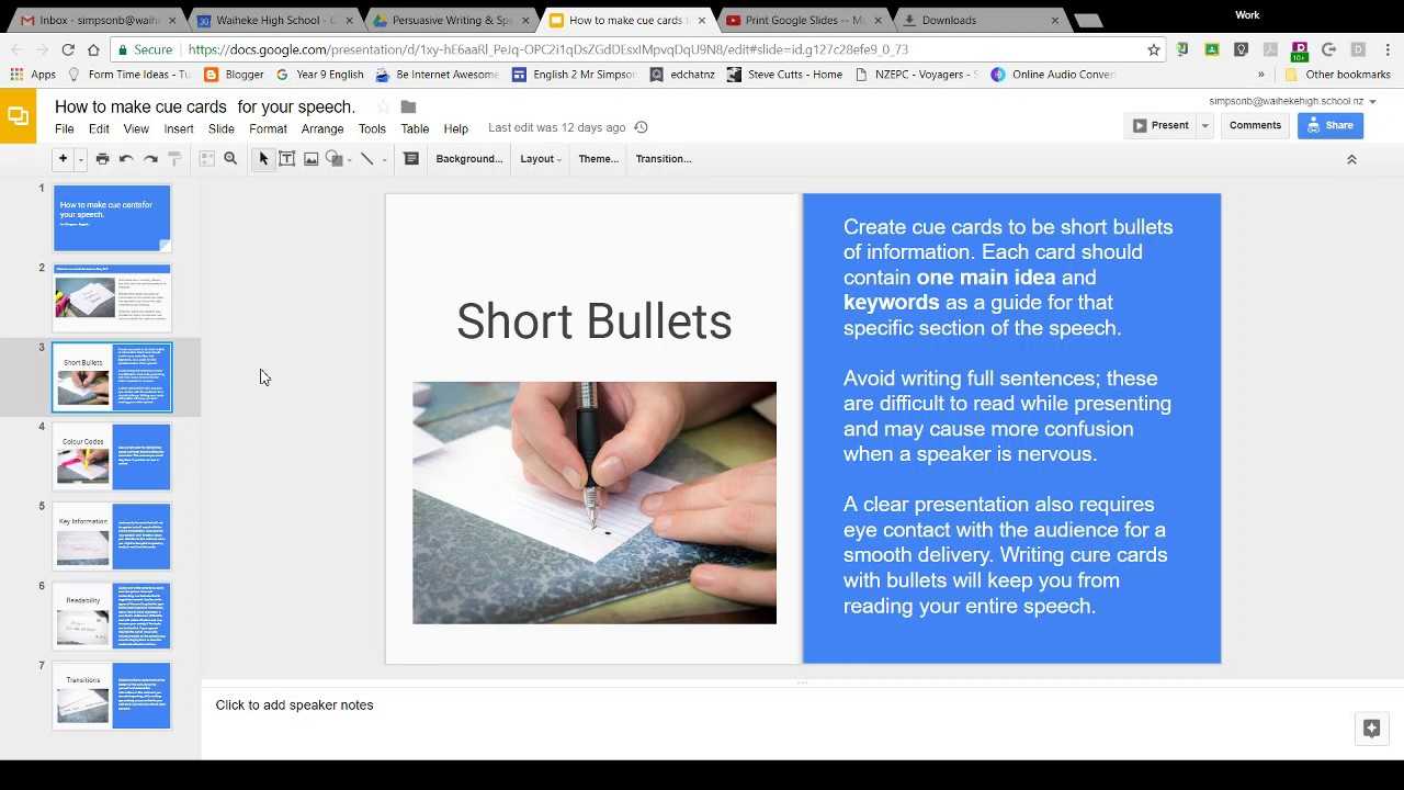 Using Google Slides To Make Cue Cards For Your Speech Throughout Index Card Template Google Docs