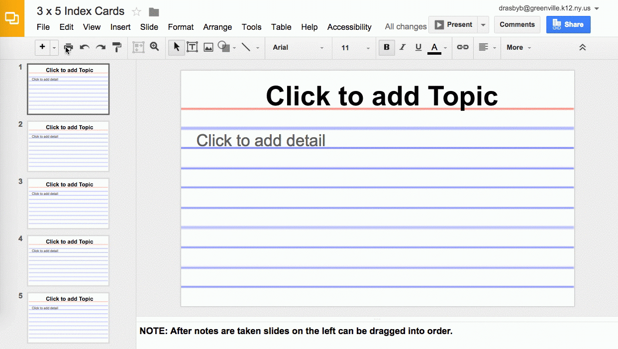 Using Google Slides To View Multiple Slides As One Sheet Regarding Google Docs Index Card Template