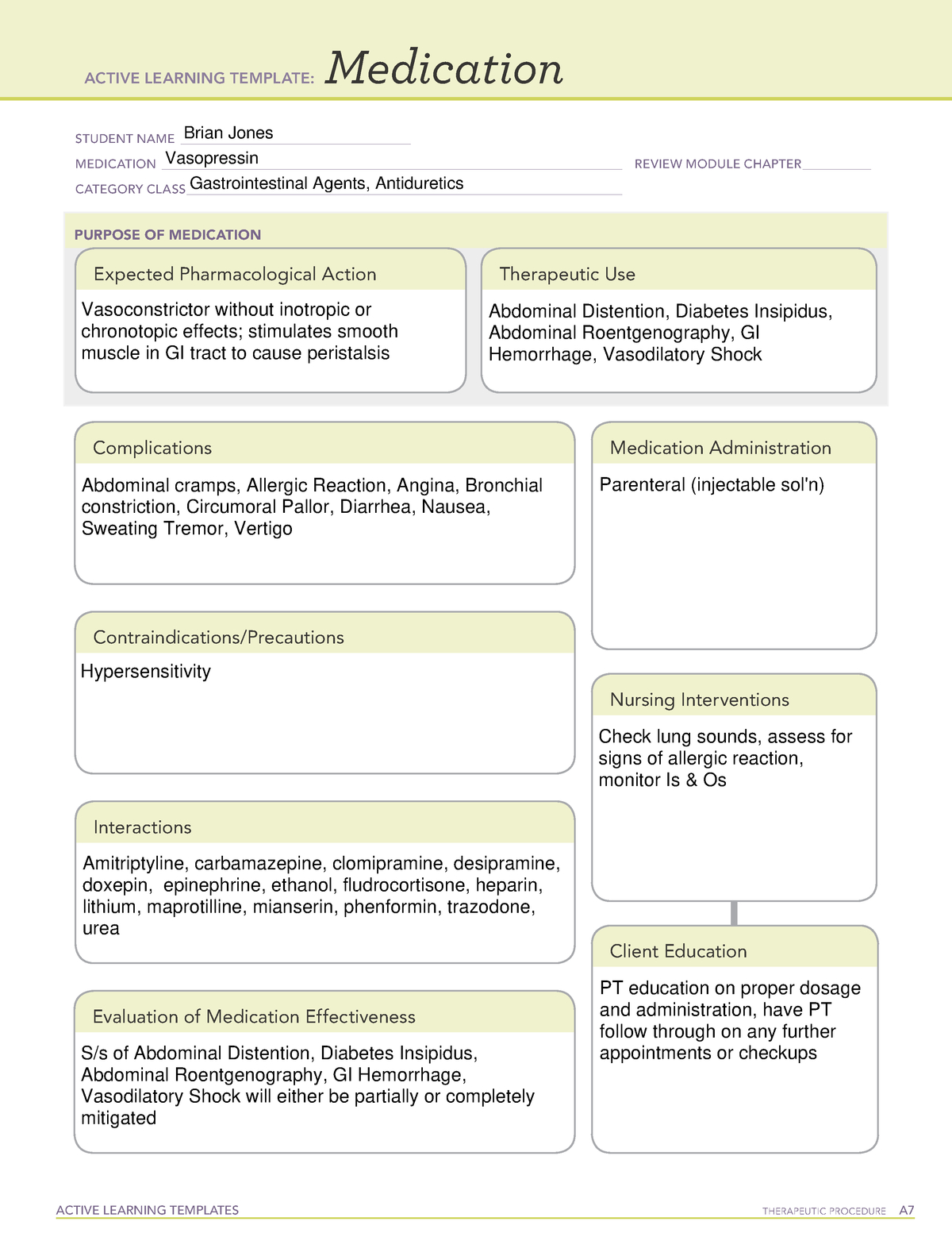 Vasopressin Med Card – Nr 291 Pharmacology I – Studocu Inside Med Cards Template