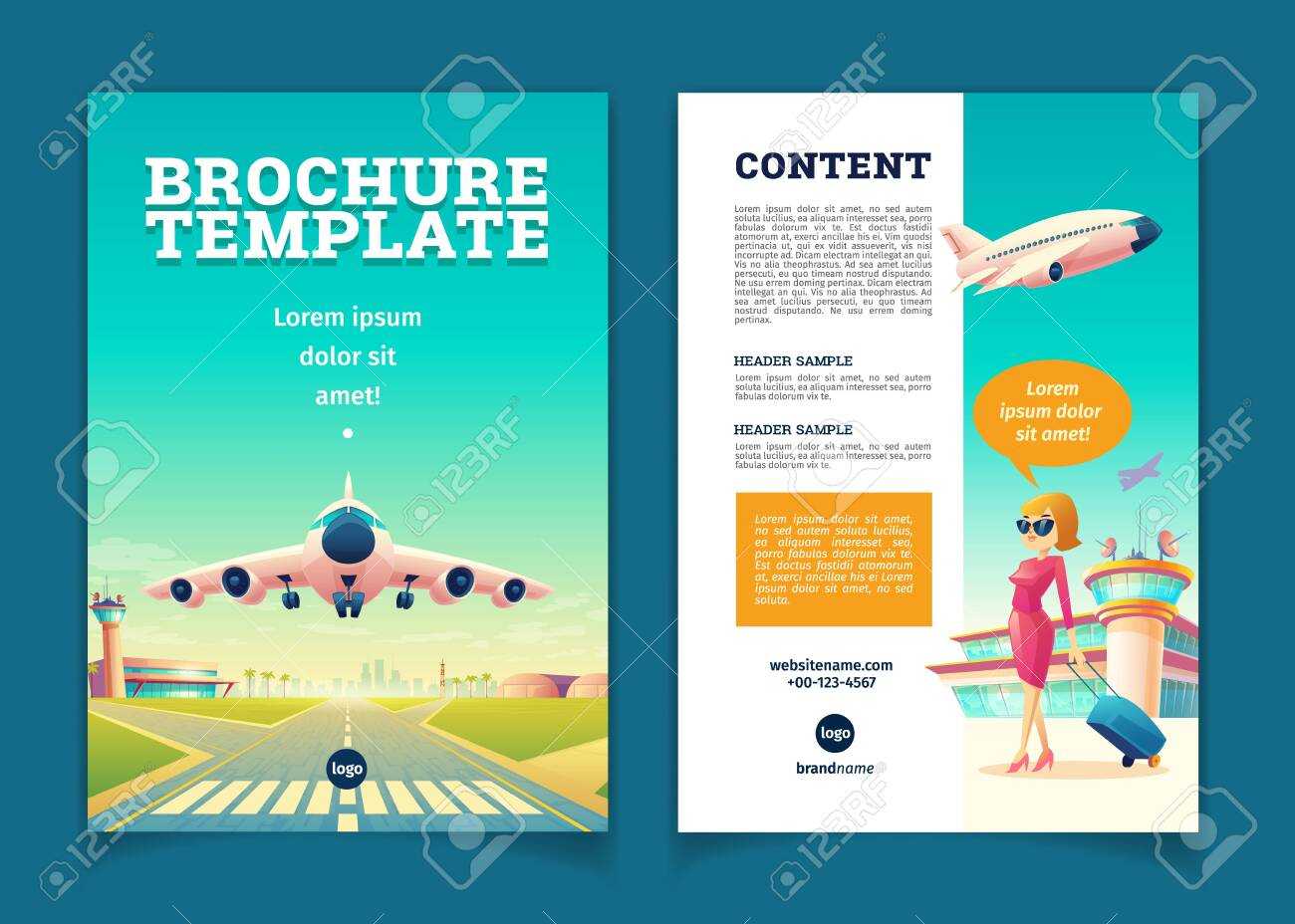 Vector Brochure Template With Airplane Takeoff. Travel Or Tourism.. Intended For Travel And Tourism Brochure Templates Free