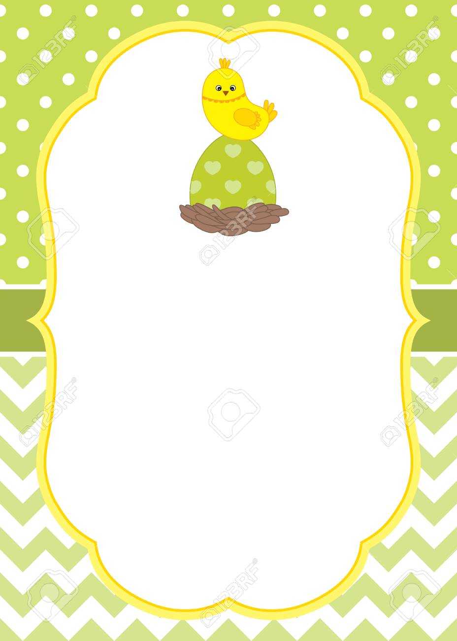Vector Card Template With A Cute Chick On Polka Dot And Chevron.. With Easter Chick Card Template