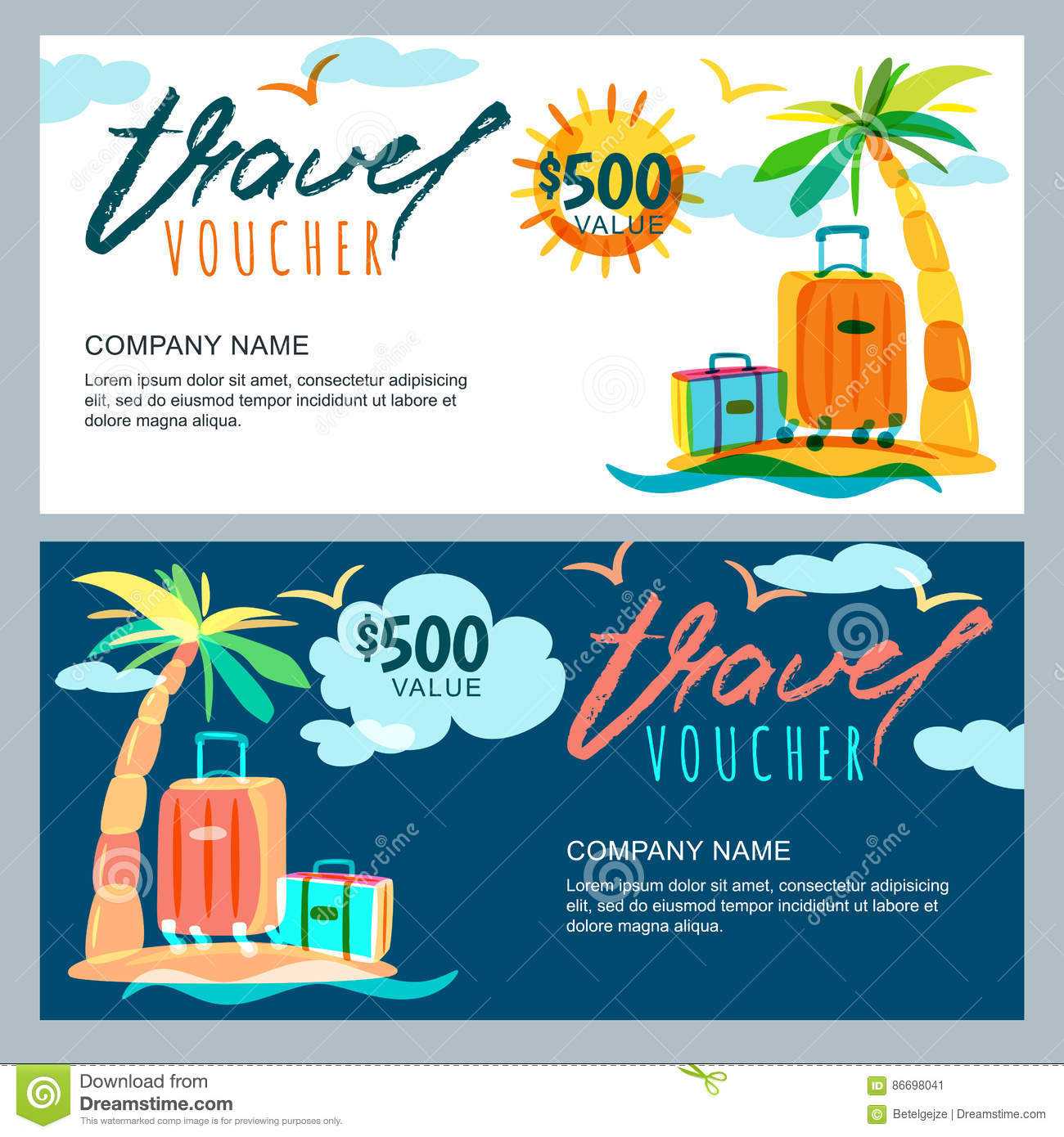 Vector Gift Travel Voucher Template. Tropical Island In Free Travel Gift Certificate Template