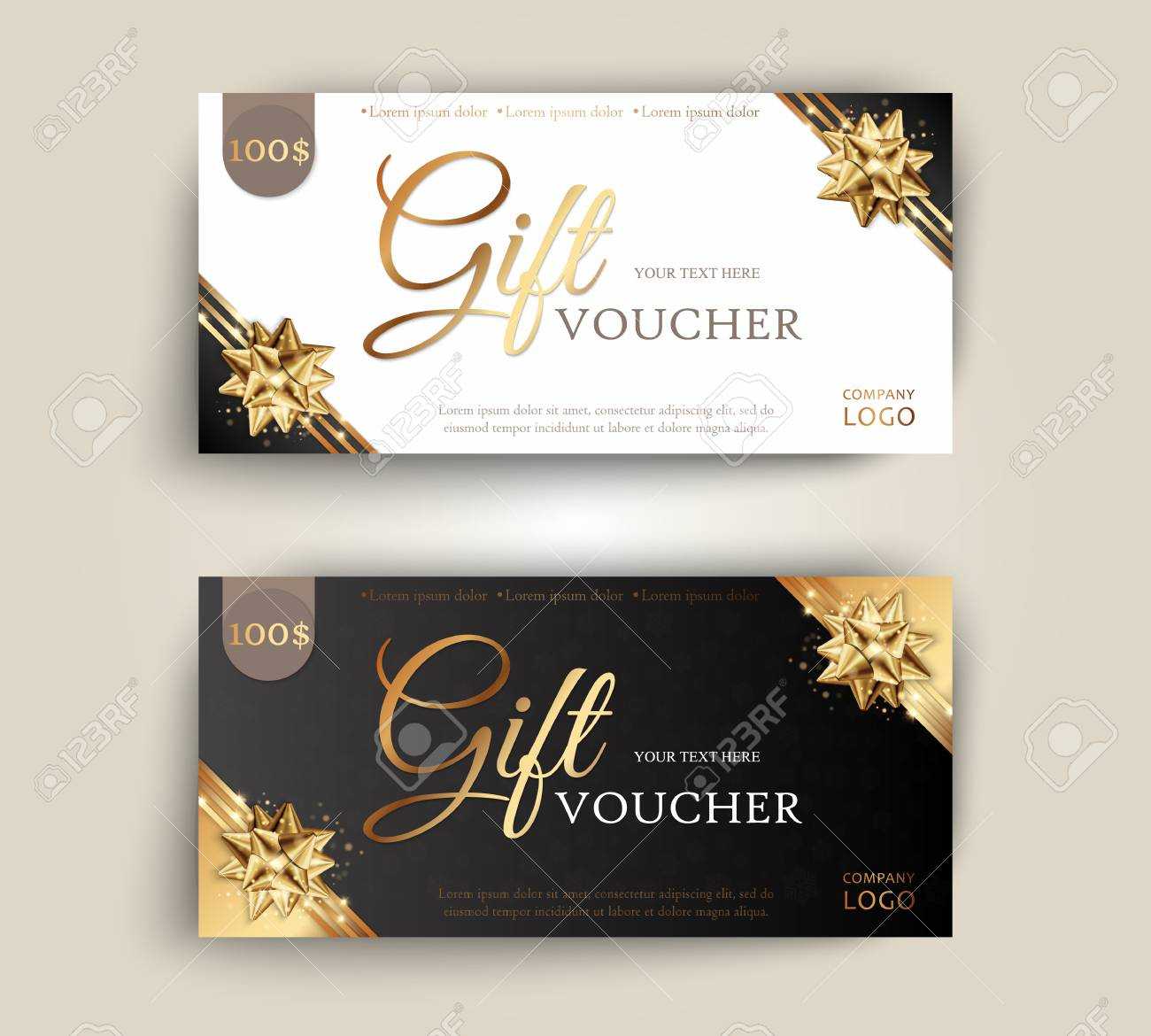 Vector Set Of Luxury Gift Vouchers With Ribbons And Gift Box Intended For Elegant Gift Certificate Template