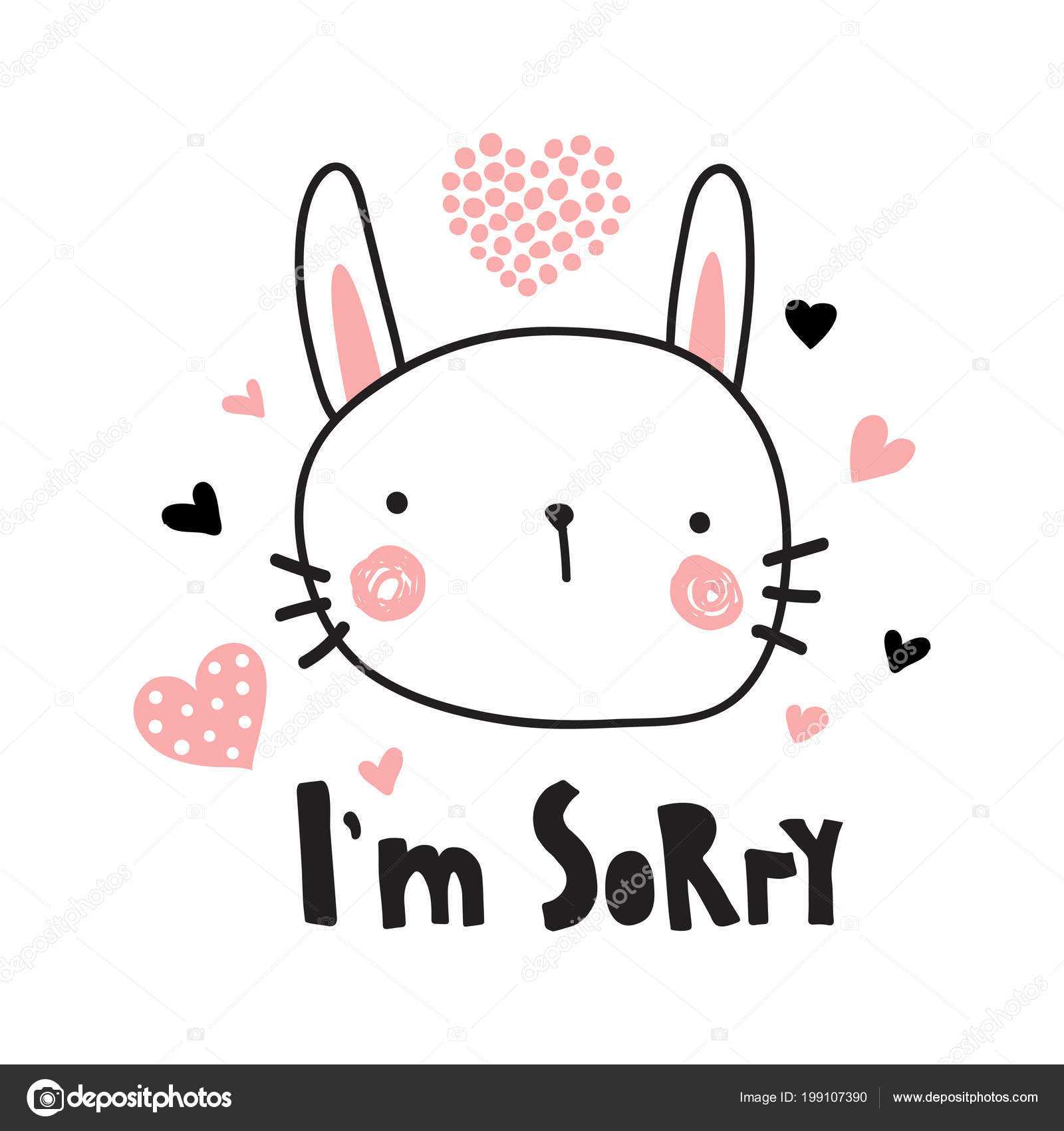 Vector Template Greeting Card Sorry Text Cute Bunny In Sorry Card Template