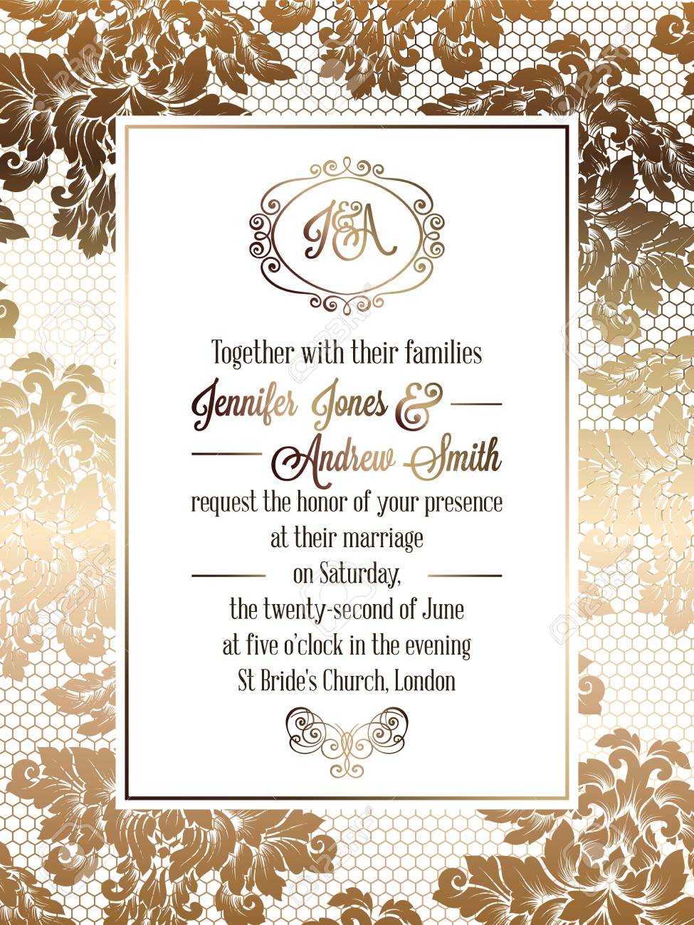 Vintage Baroque Style Wedding Invitation Card Template.. Elegant.. Intended For Free E Wedding Invitation Card Templates
