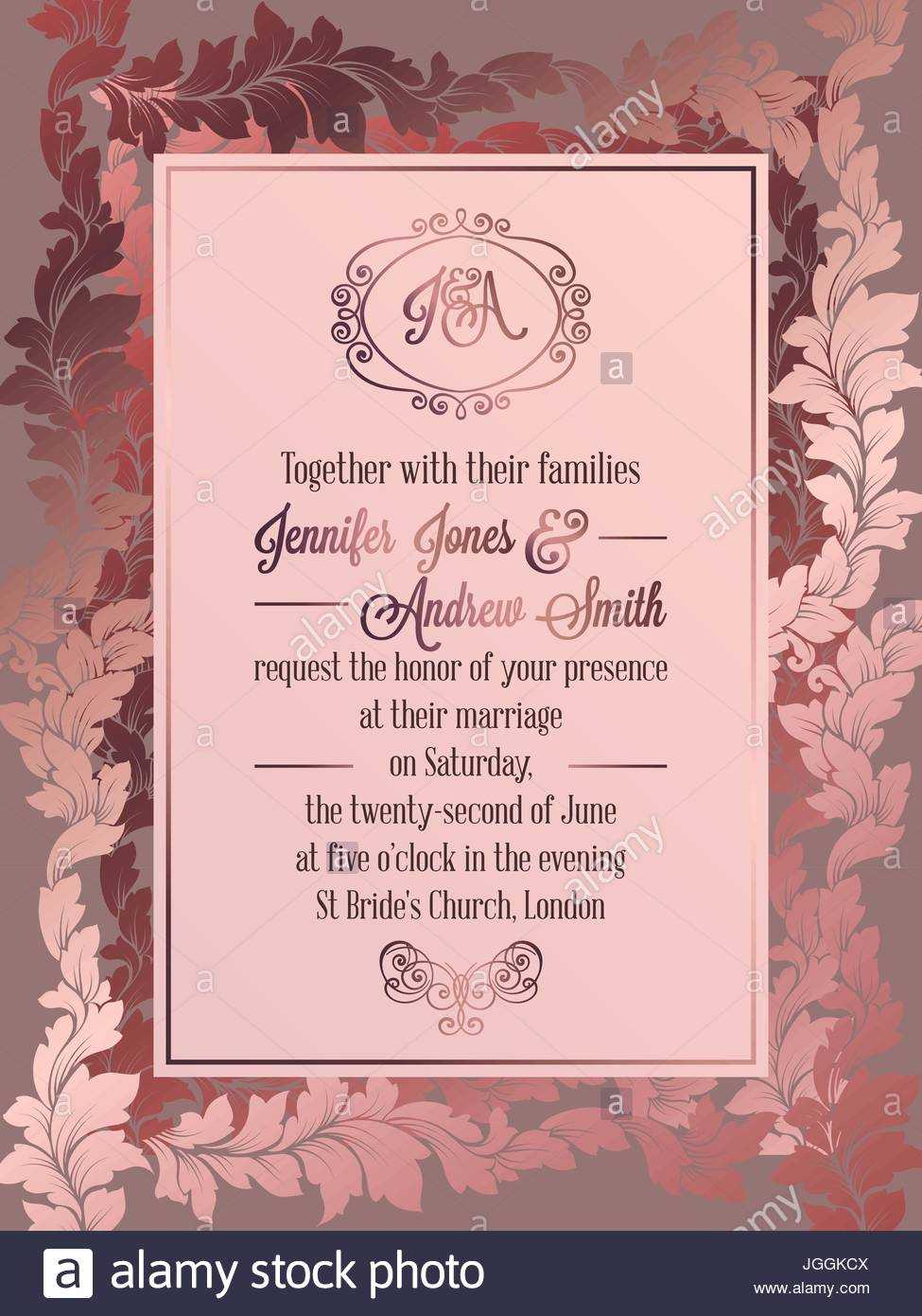 Vintage Baroque Style Wedding Invitation Card Template For Church Invite Cards Template