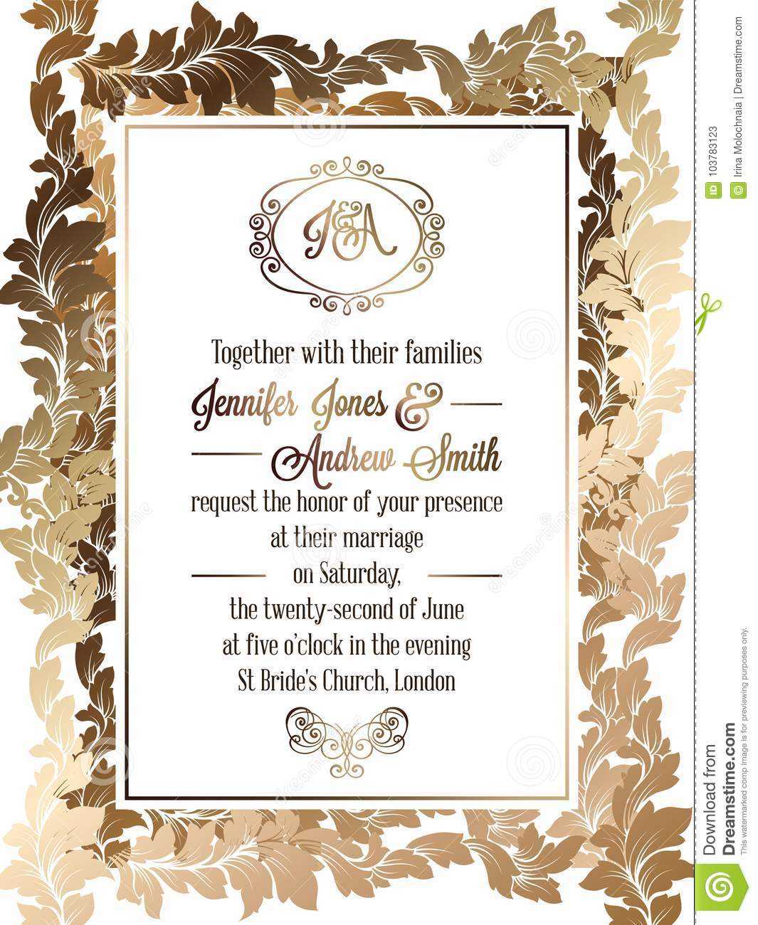 Vintage Baroque Style Wedding Invitation Card Template For Church Wedding Invitation Card Template