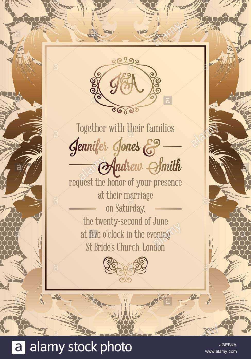 Vintage Baroque Style Wedding Invitation Card Template With Church Invite Cards Template