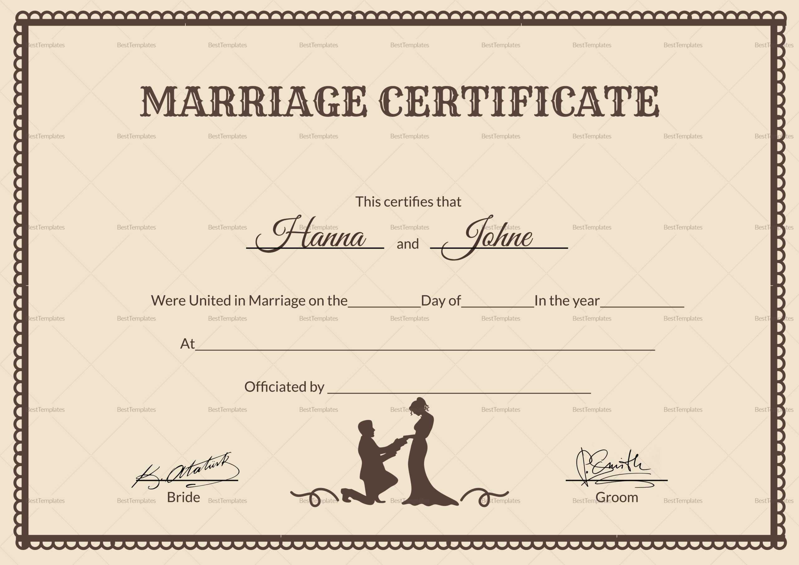 Vintage Marriage Certificate Template Throughout Certificate Of Marriage Template