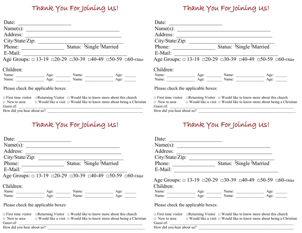 Visitor Cards For Church Template – Beyti.refinedtraveler.co With Church Pledge Card Template