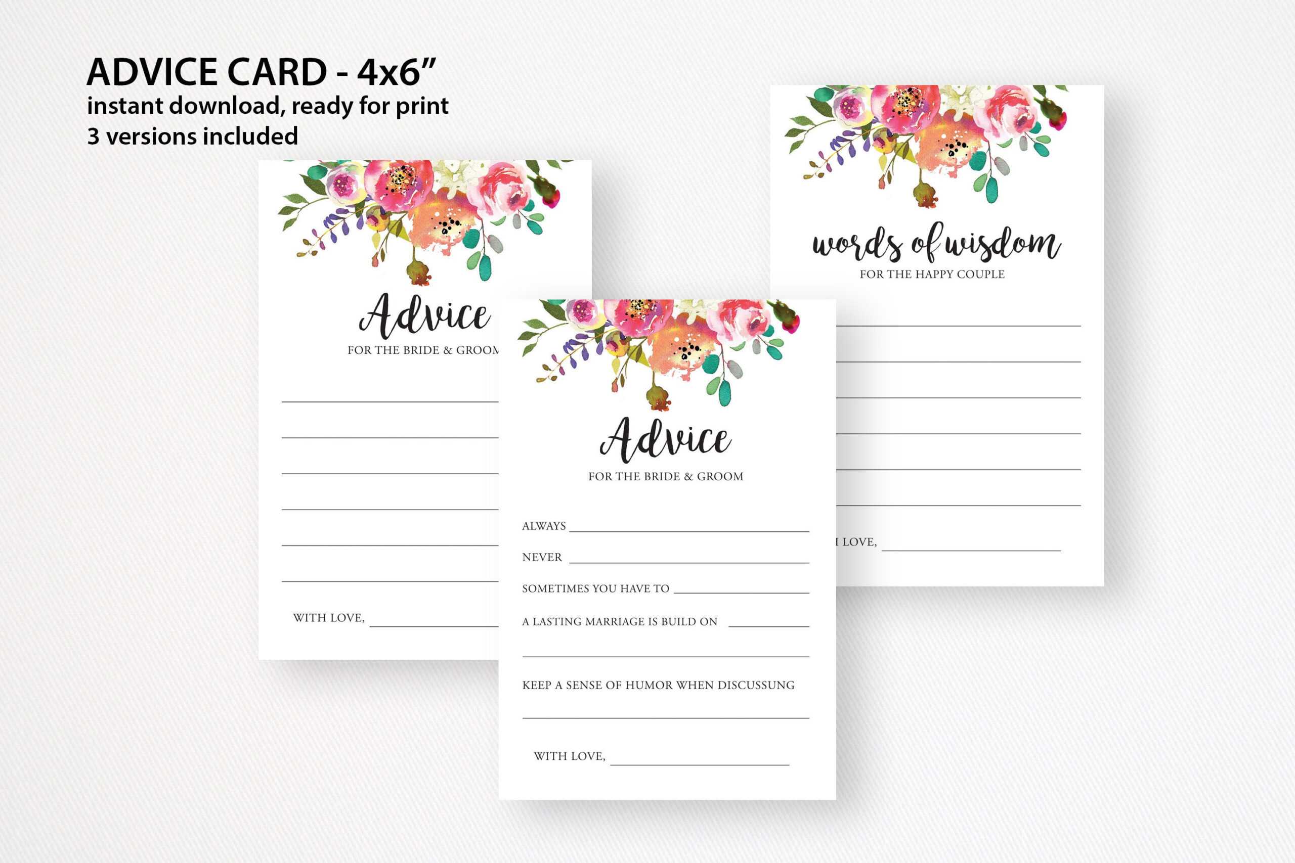 Wedding Advice Card. Words Of Wisdom. Bridal Shower Advice. Wedding Cards.  Advice For Bride And Groom. Advice Card Pdf Inside Marriage Advice Cards Templates