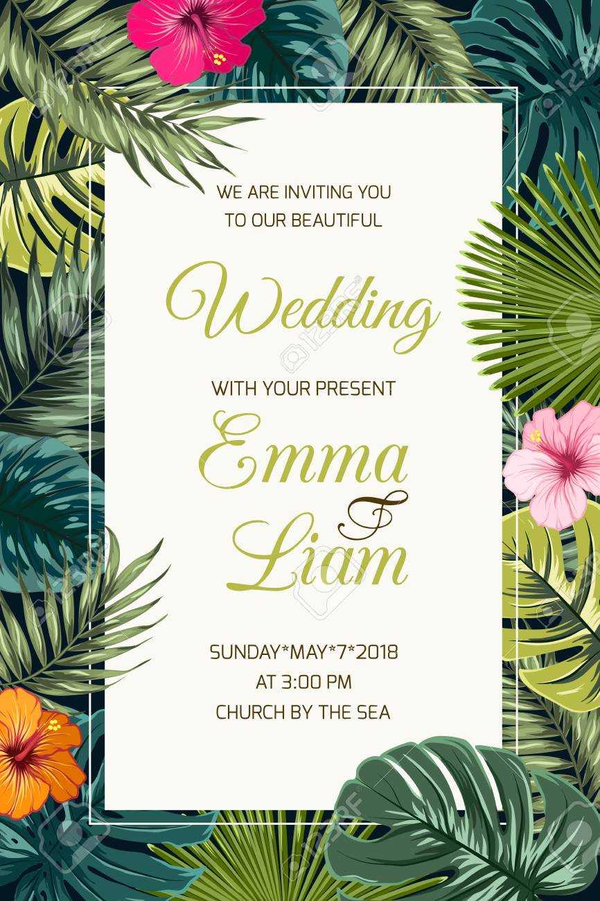 Wedding Event Invitation Card Template. Exotic Tropical Jungle,.. For Event Invitation Card Template