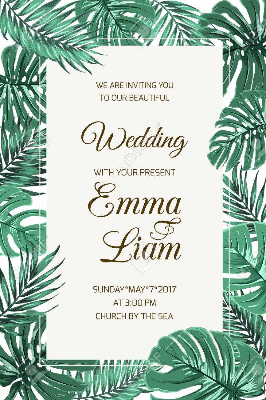 Wedding Event Invitation Card Template. Exotic Tropical Jungle.. Within Event Invitation Card Template