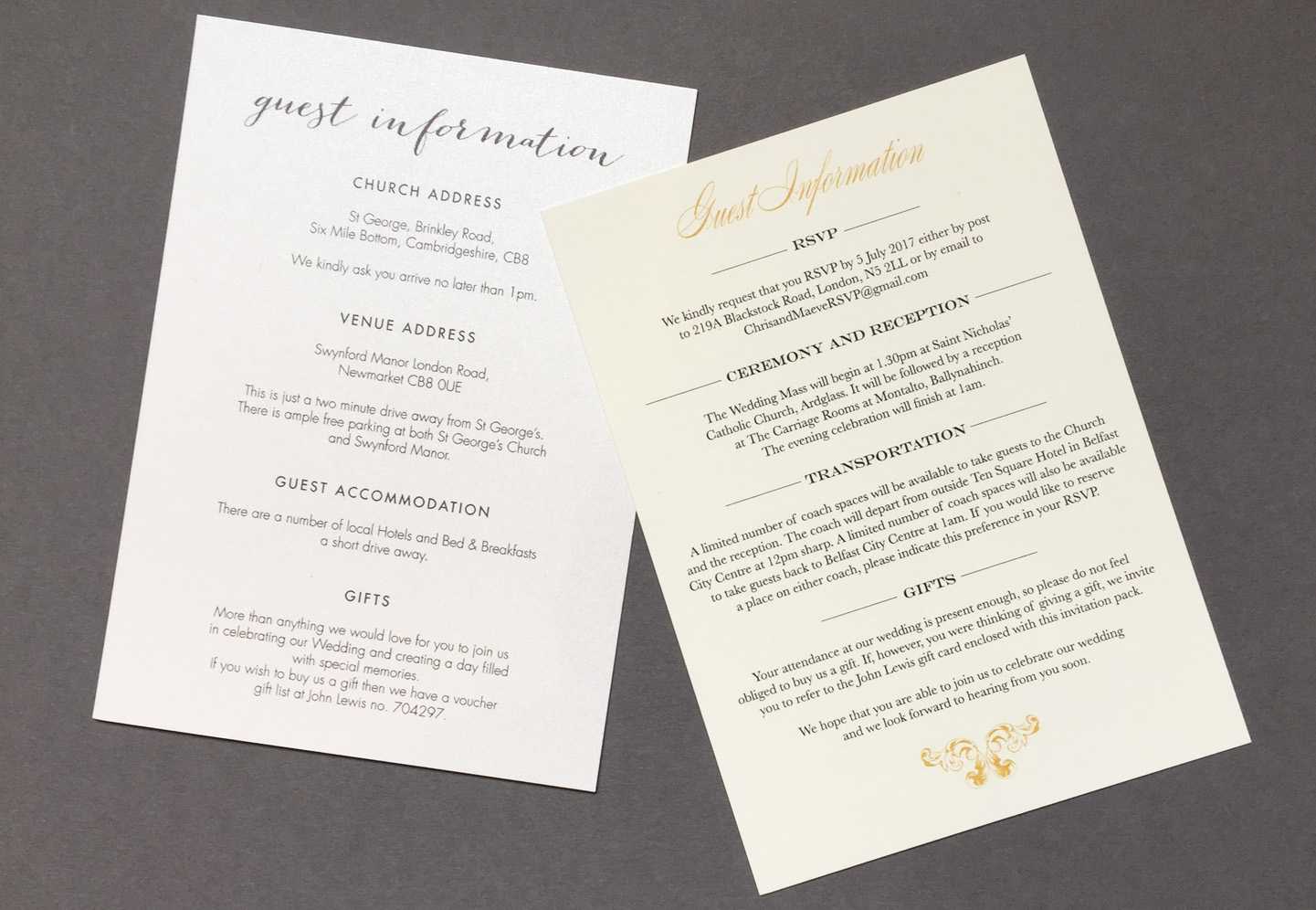 Wedding Guest Information Cards – What To Include | Foil For Wedding Hotel Information Card Template