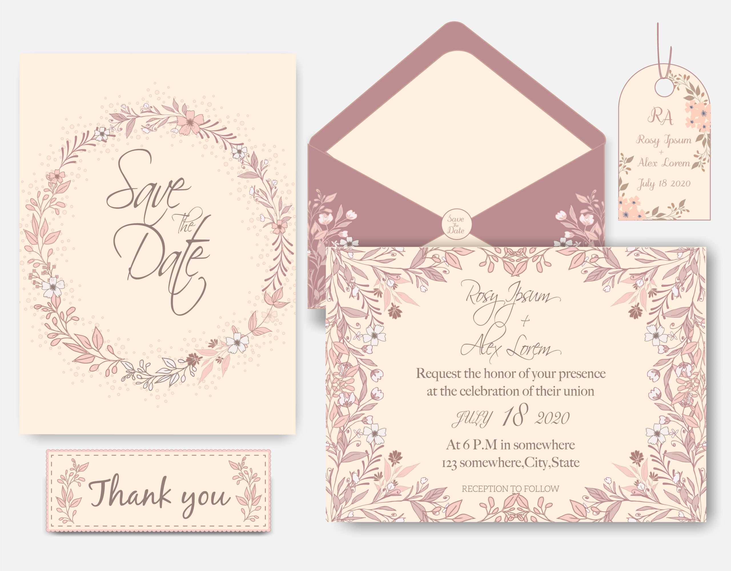 Wedding Invitation Card With Flower Templates - Download For Celebrate It Templates Place Cards