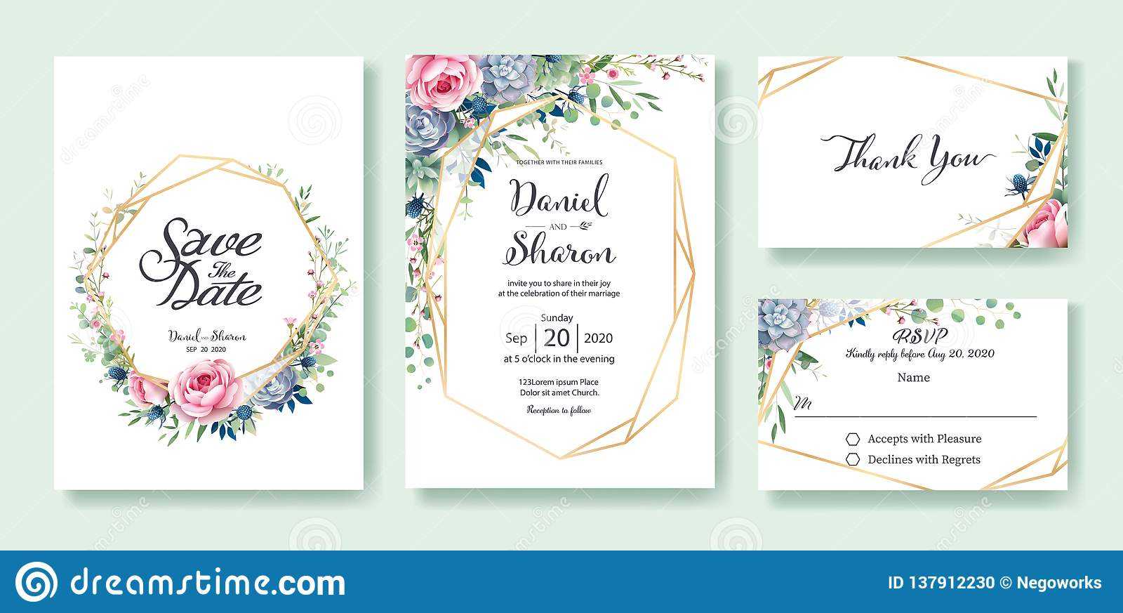 Wedding Invitation, Save The Date, Thank You, Rsvp Card Pertaining To Church Wedding Invitation Card Template