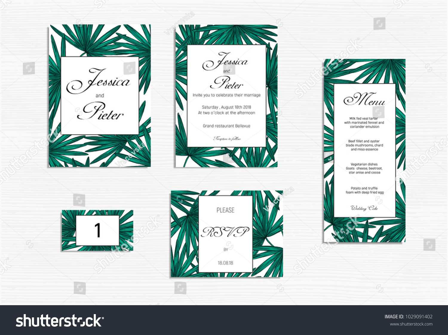 Wedding Invitations Set Mockup Tropical Design Stock Vector Inside Wedding Card Size Template