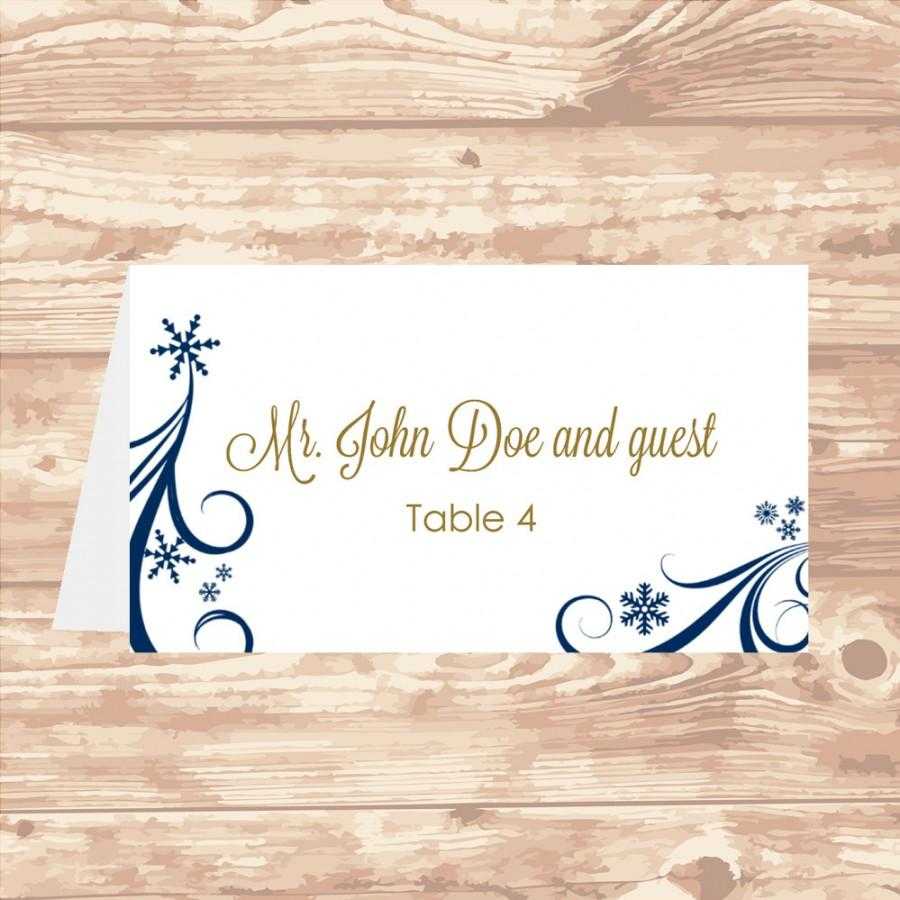 Wedding Place Card Diy Template Navy Swirling Snowflakes Regarding Wedding Place Card Template Free Word