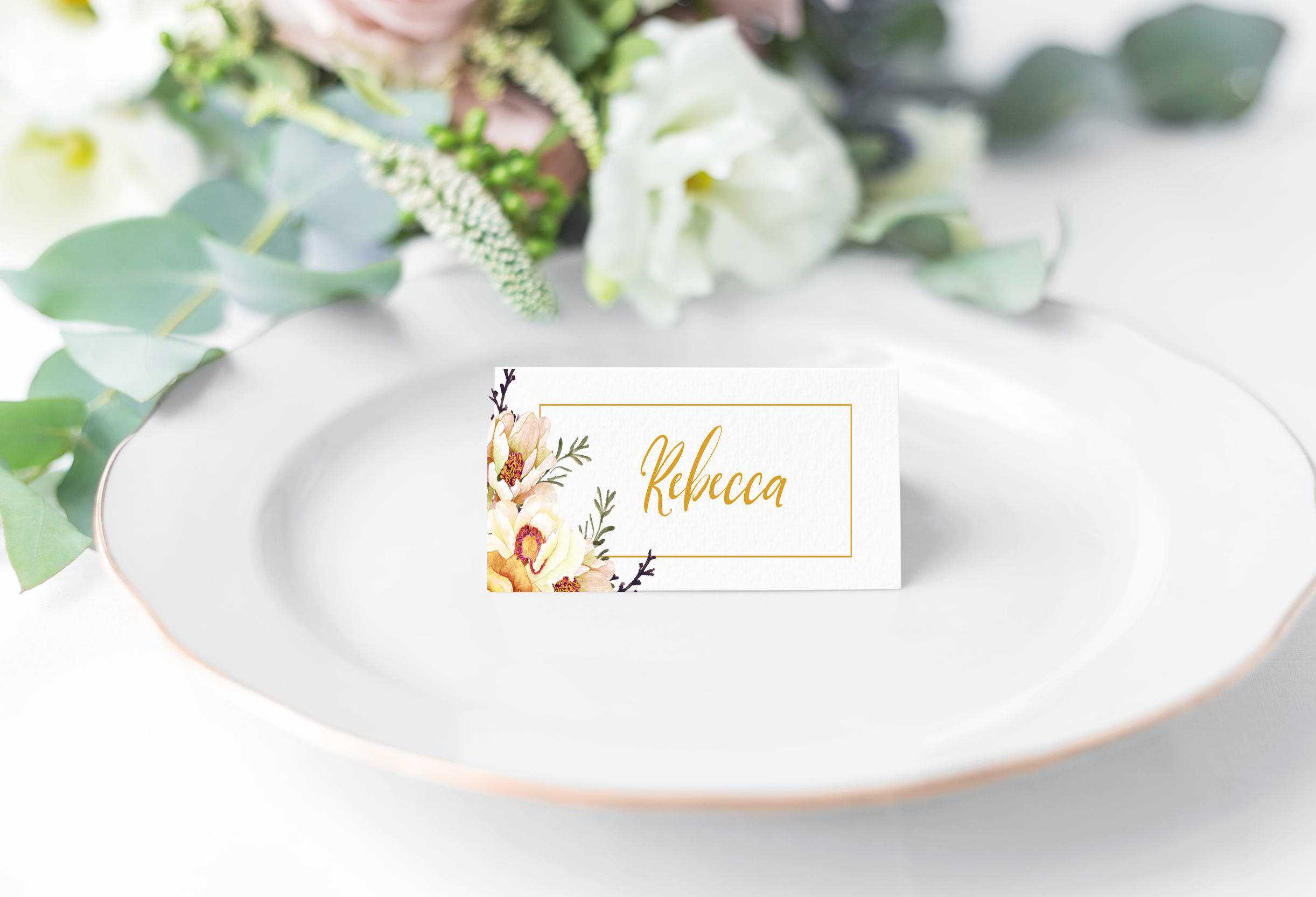 Wedding Place Card, Place Name Card, Floral Place Setting, Place Card  Template, Printable Place Setting For Place Card Setting Template