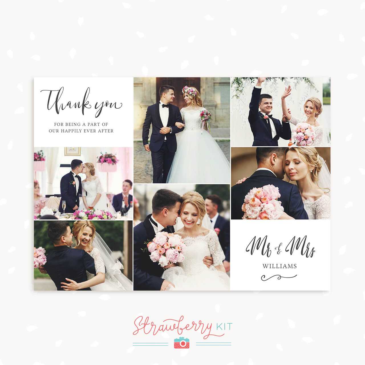 Wedding Thank You Card With Photo Collage "classic Throughout Template For Wedding Thank You Cards